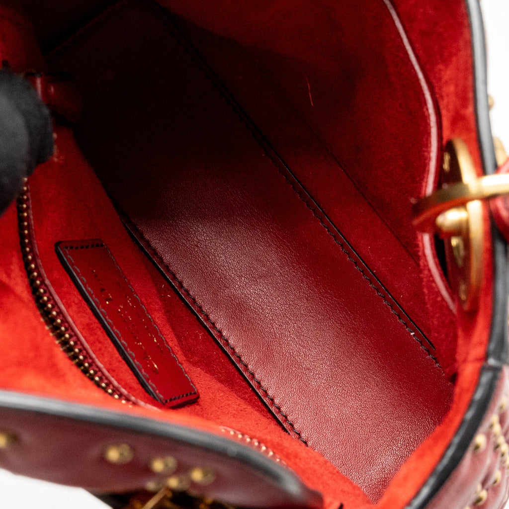 DIOR LOVE CHARM MINI LADY DIOR STUDDED LAMBSKIN RED GHW
