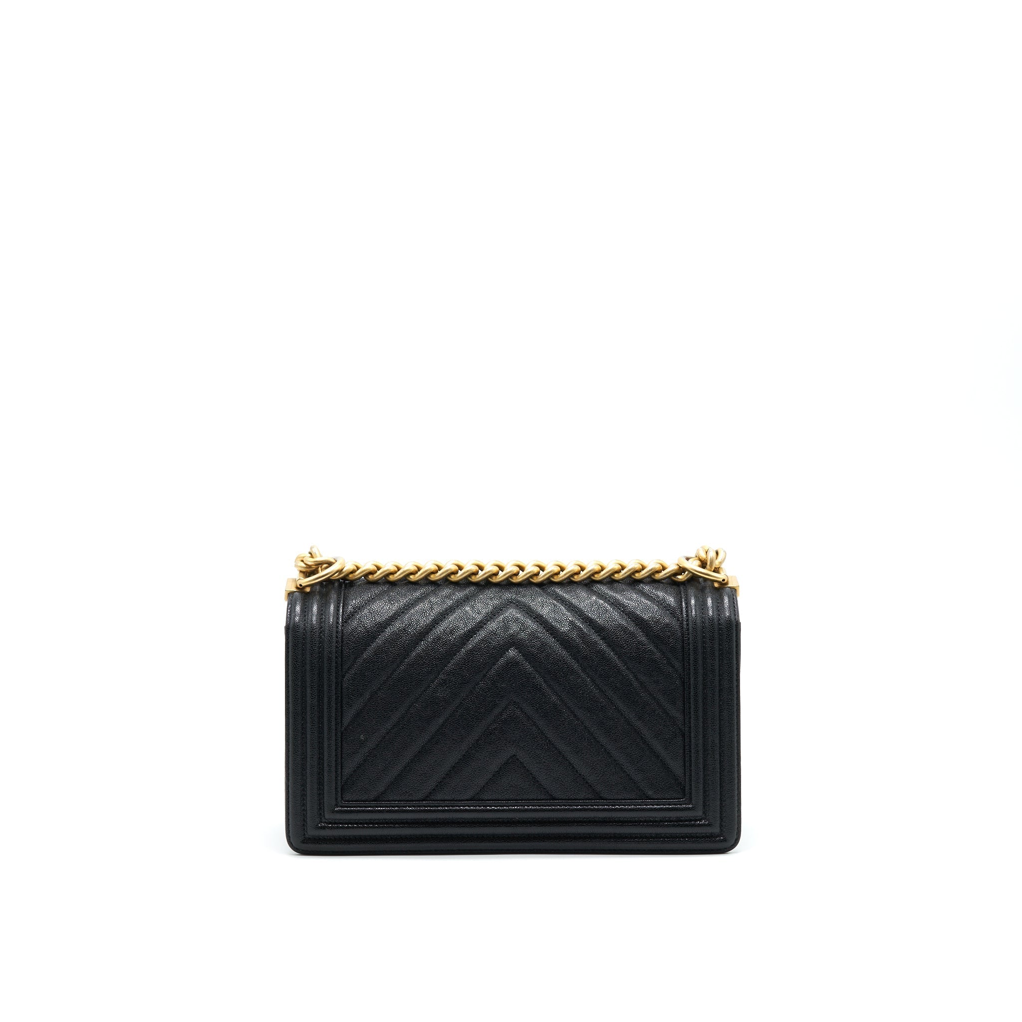 CHANEL CHEVRON MEDIUM BOY CHANEL HANDBAG CAVIAR BLACK GHW