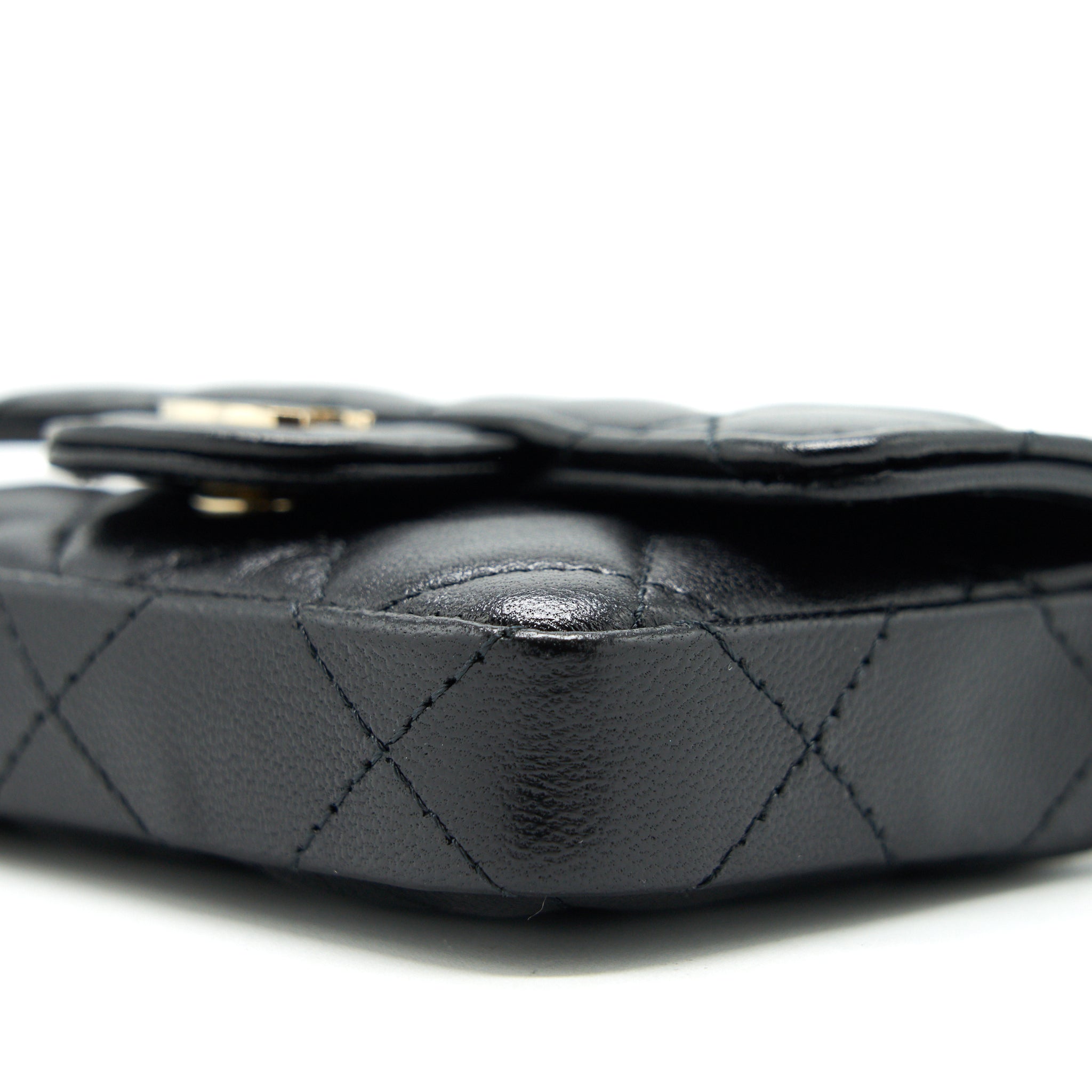 CHANEL FLAP CARD HOLDER BELT BAG WITH CHAIN LAMBSKIN BLACK LGHW