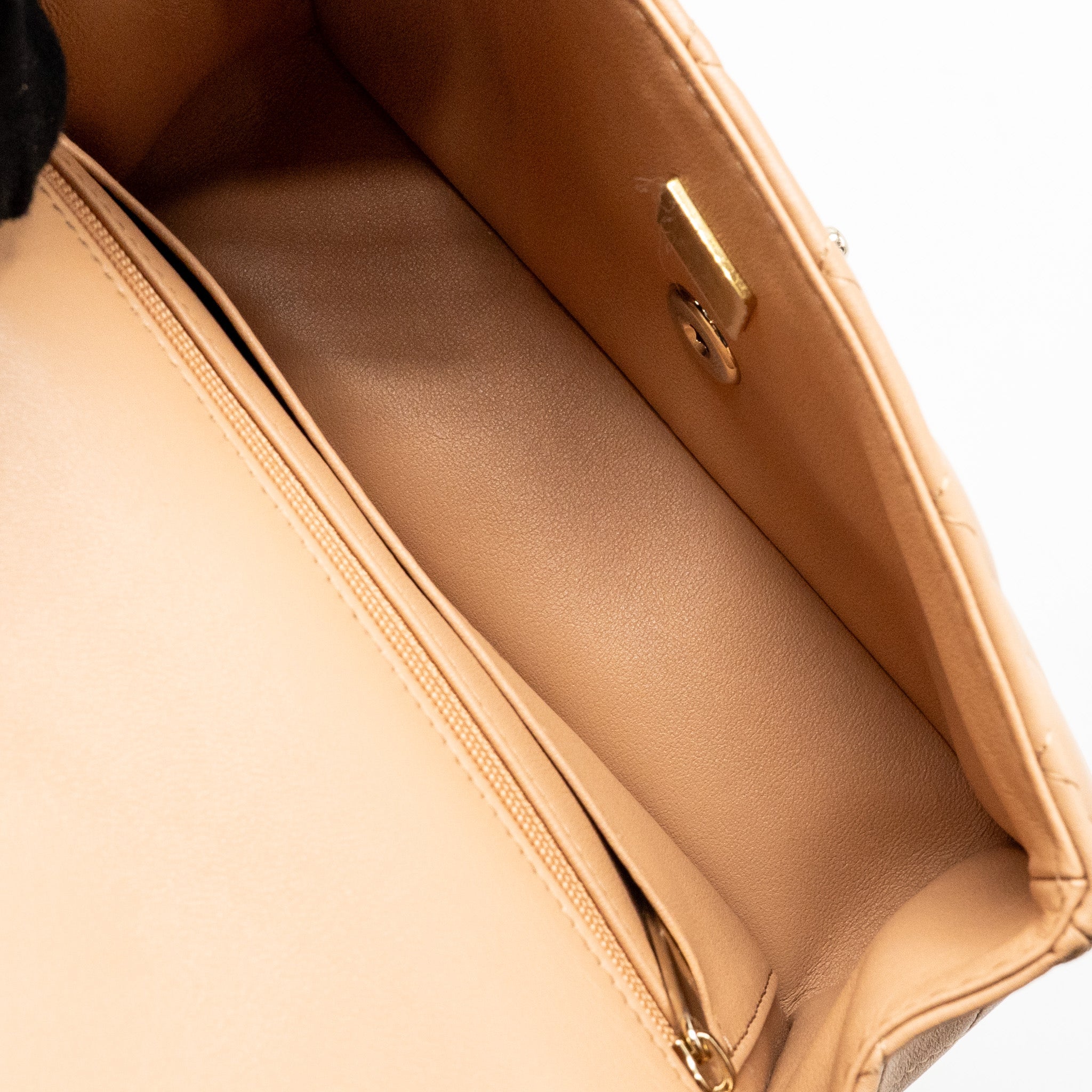 CHANEL TOP HANDLE MINI RECTANGULAR LAMBSKIN BEIGE LGHW (MICROCHIP)