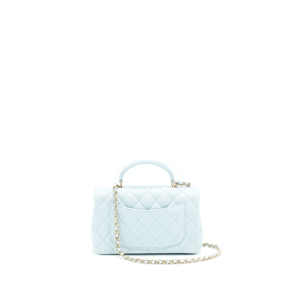 CHANEL 21K MINI TOP HANDLE RECTANGULAR FLAP BAG PASTEL BLUE LGHW