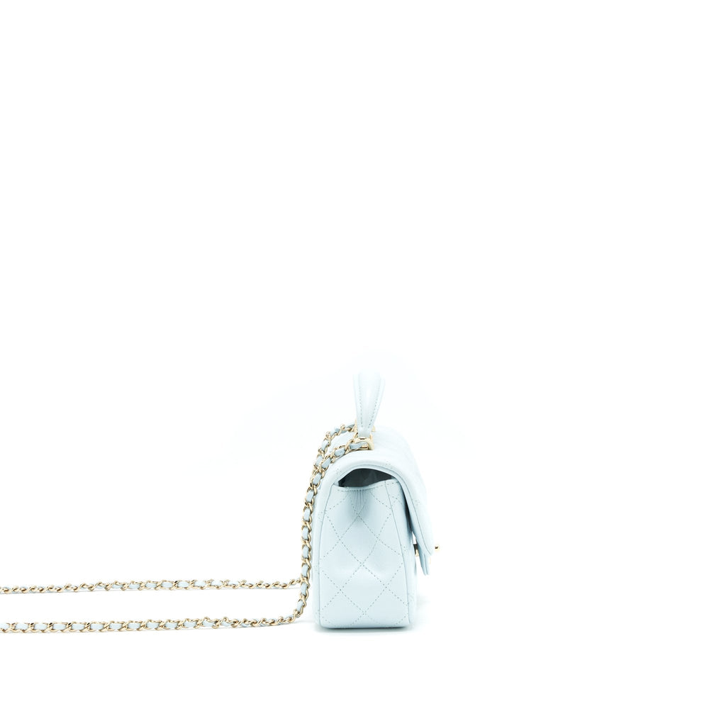 CHANEL 21K MINI TOP HANDLE RECTANGULAR FLAP BAG PASTEL BLUE LGHW