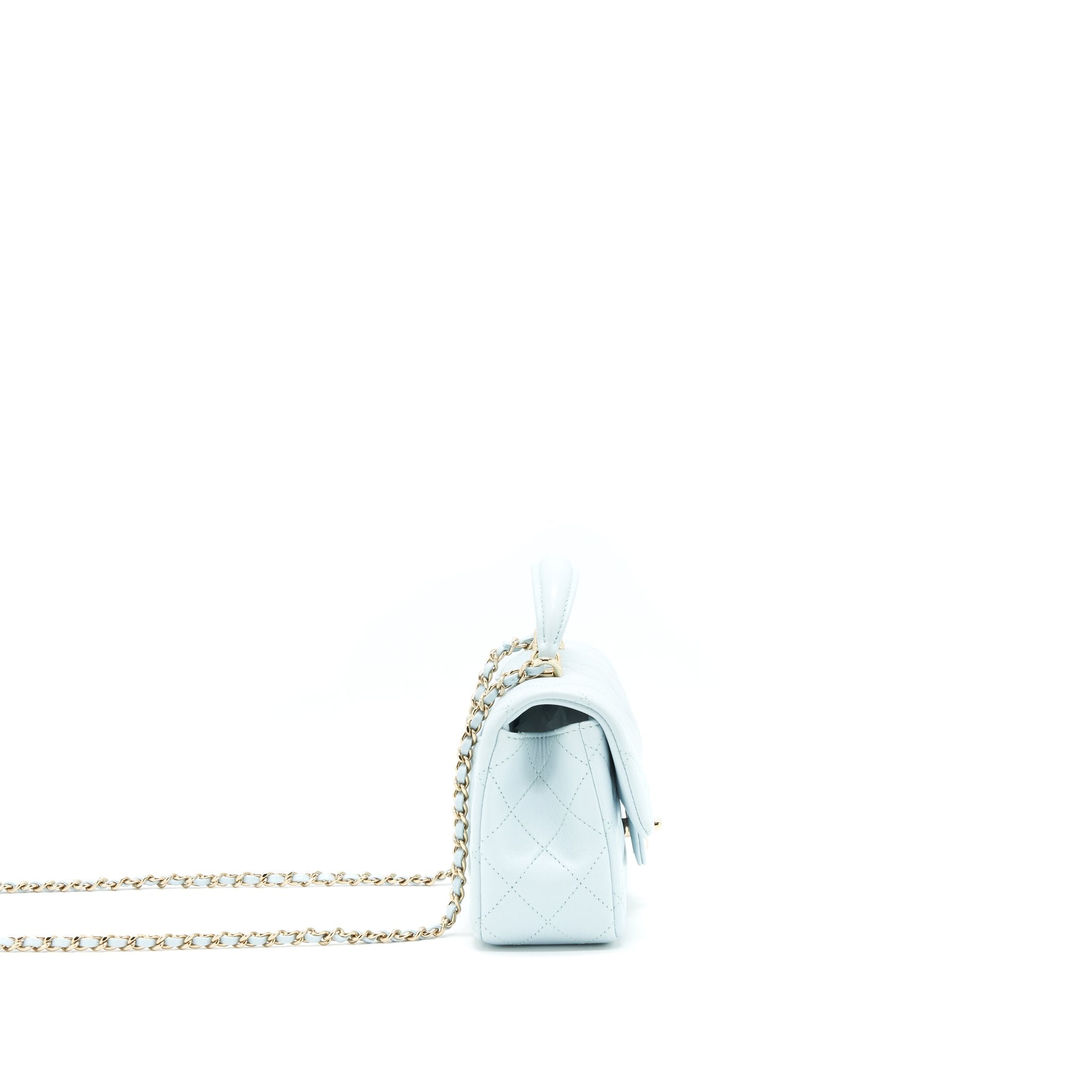CHANEL 21K MINI TOP HANDLE RECTANGULAR FLAP BAG PASTEL BLUE LGHW