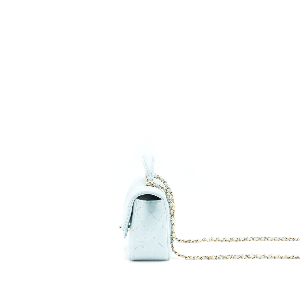 CHANEL 21K MINI TOP HANDLE RECTANGULAR FLAP BAG PASTEL BLUE LGHW