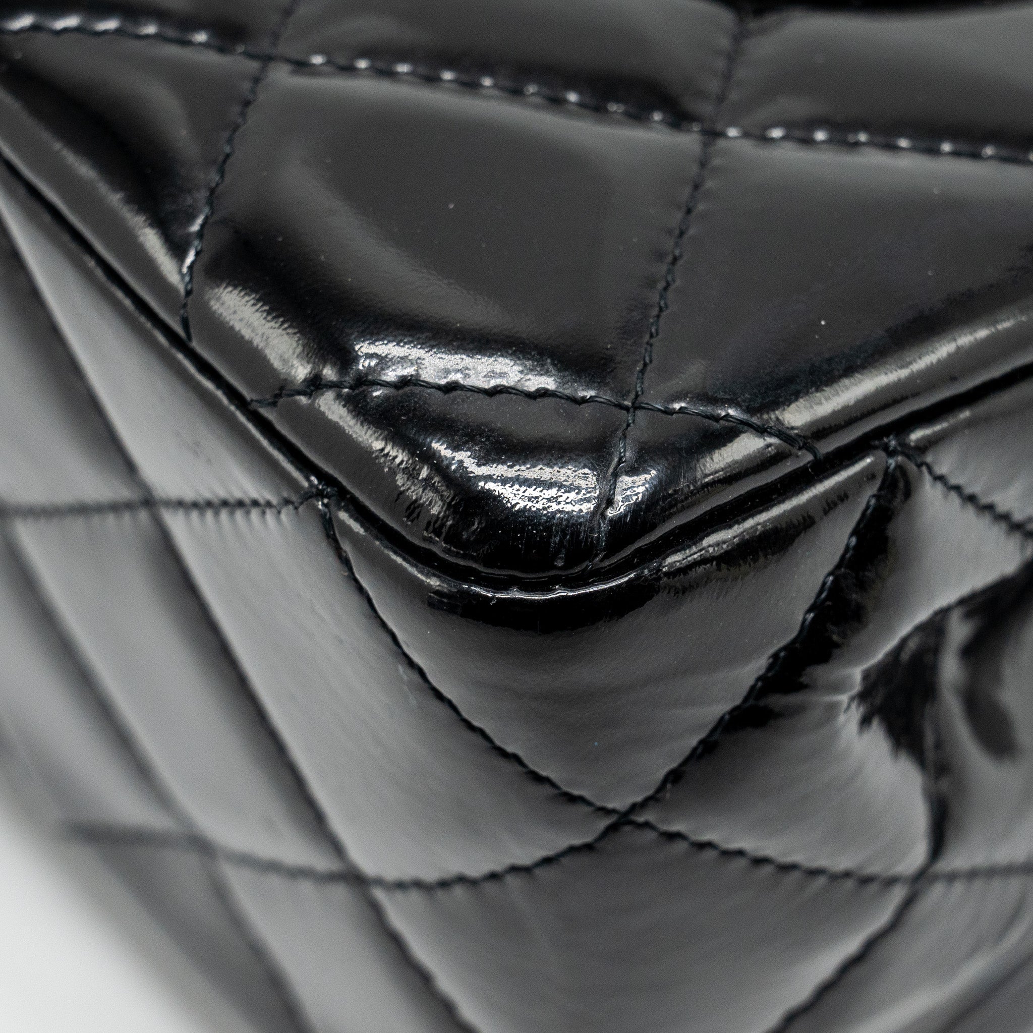 CHANEL JUMBO CLASSIC DOUBLE FLAP BAG PATENT BLACK SHW