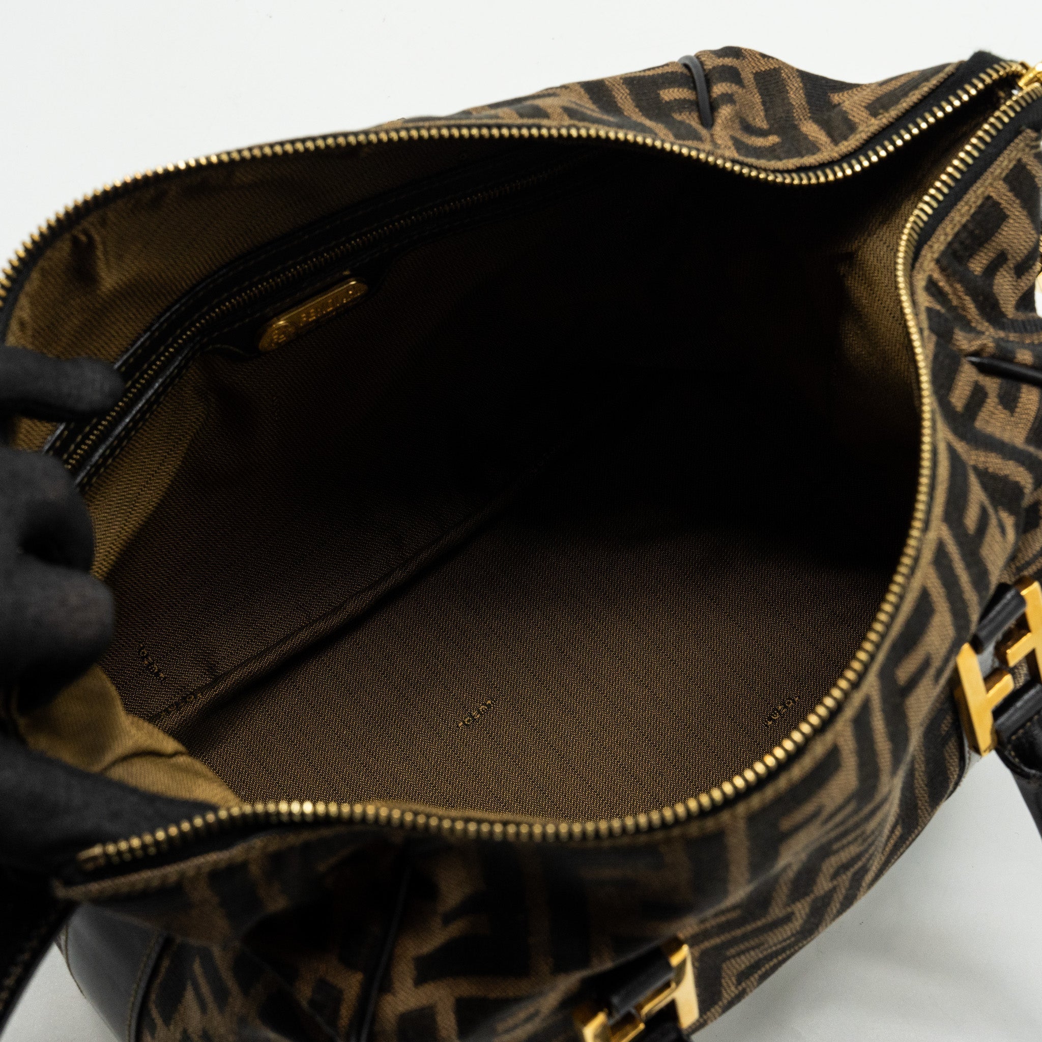 FENDI VINTAGE HANDLE BOWLING BAG CANVAS BROWN GHW