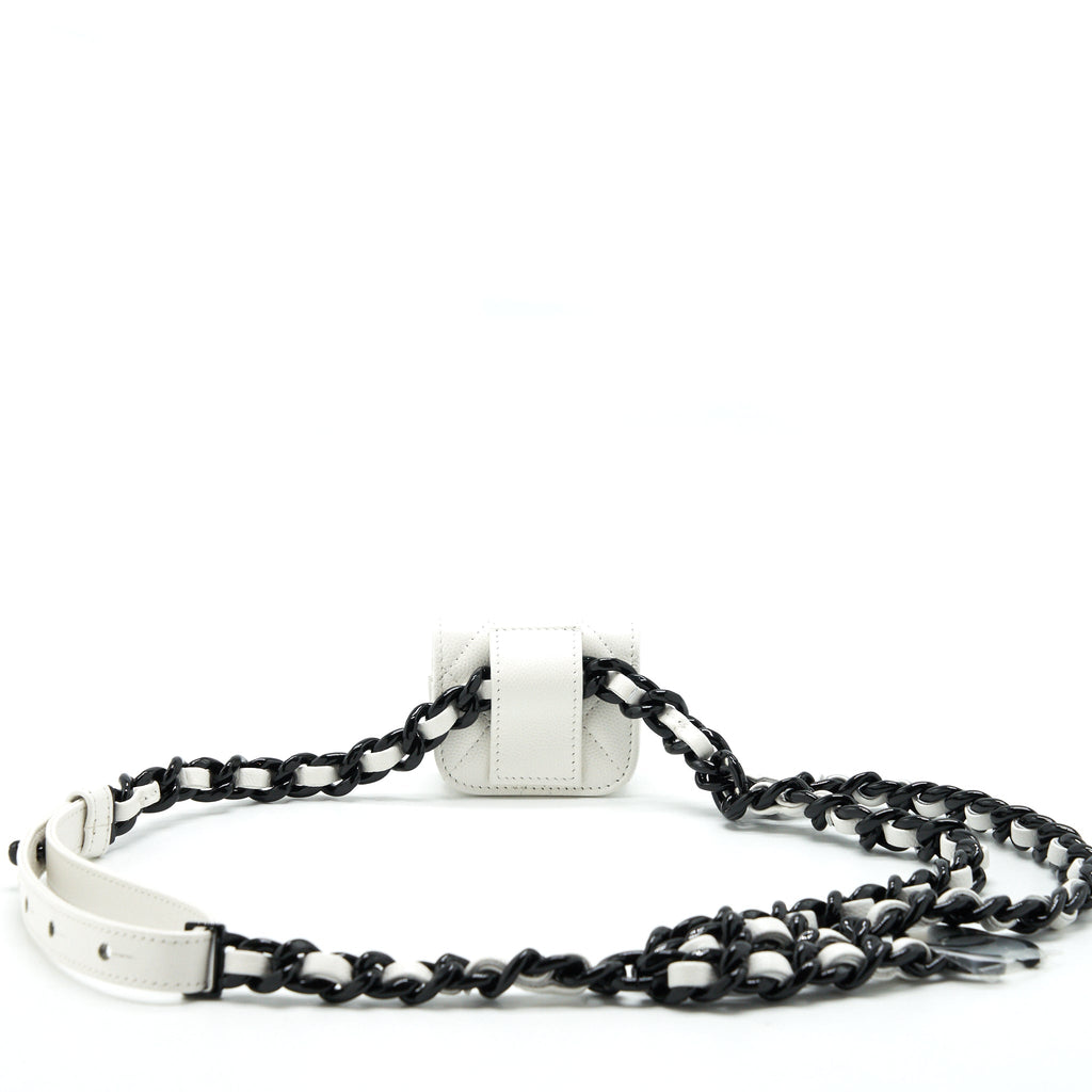 CHANEL AIRPODS CASE CHAIN BELT WHITE / BLACK HARDWARE