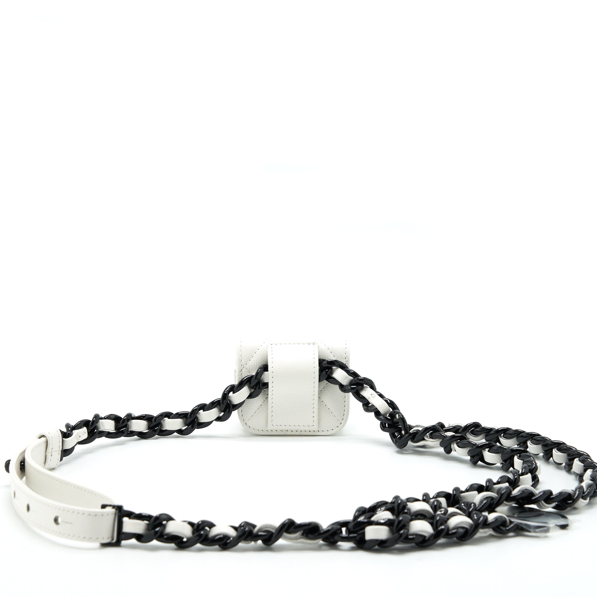 CHANEL AIRPODS CASE CHAIN BELT WHITE / BLACK HARDWARE