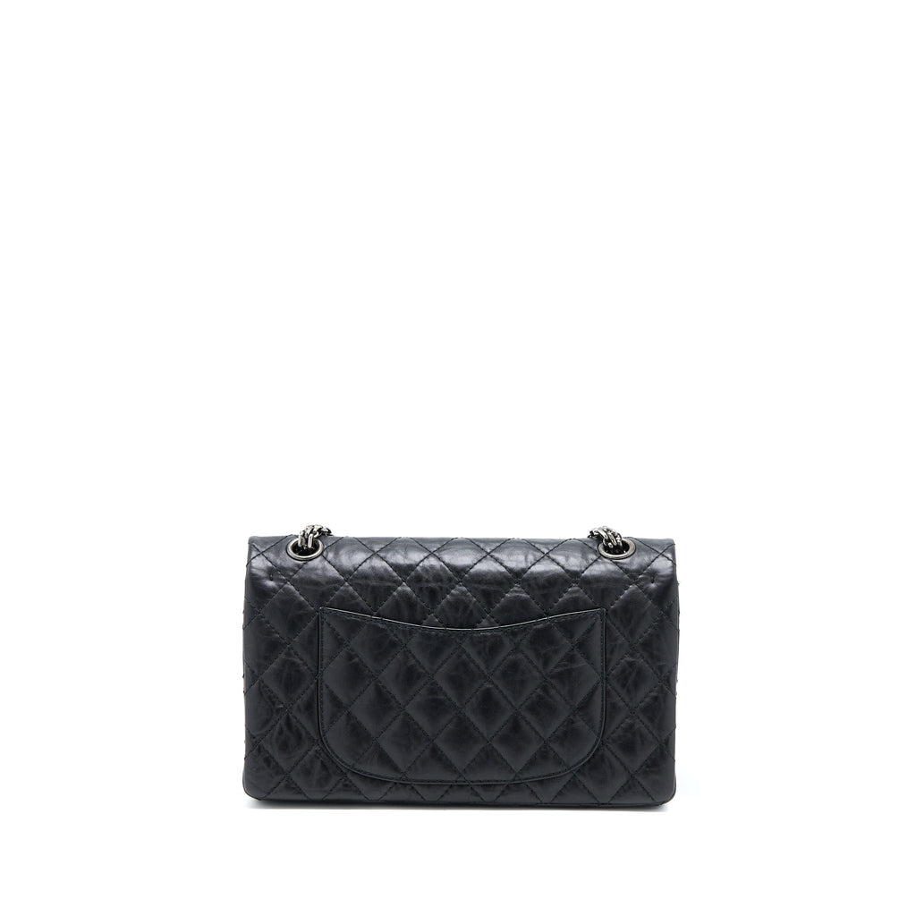 CHANEL SMALL 2.55 255 DOUBLE FLAP BAG CALFSKIN BLACK RUTHENIUM SHW