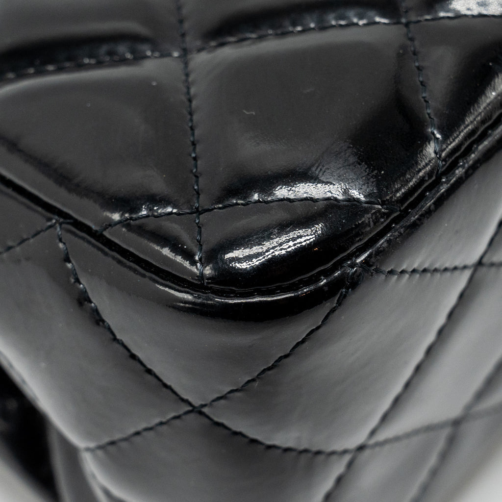 CHANEL JUMBO CLASSIC DOUBLE FLAP BAG PATENT BLACK SHW