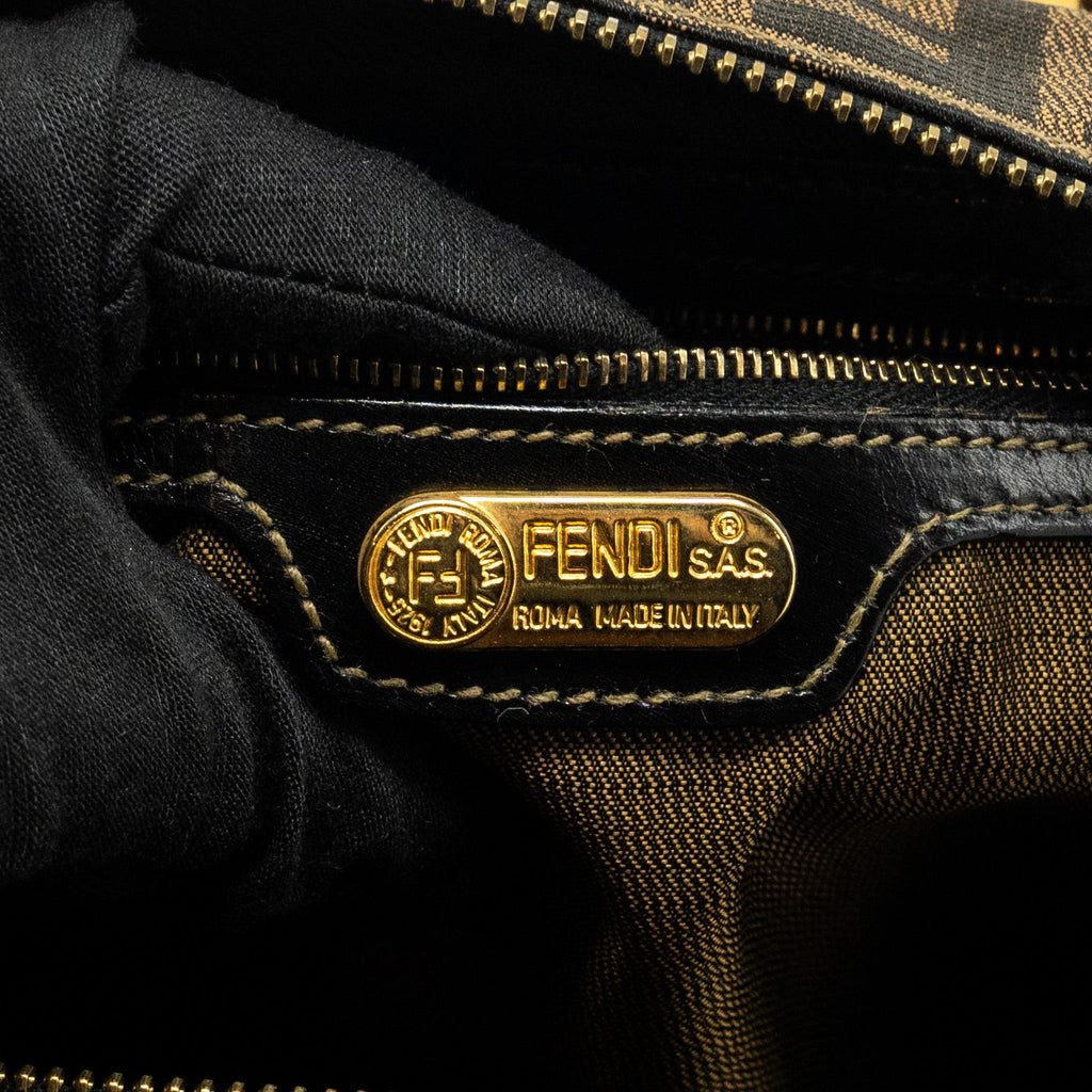 FENDI VINTAGE HANDLE BOWLING BAG CANVAS BROWN GHW