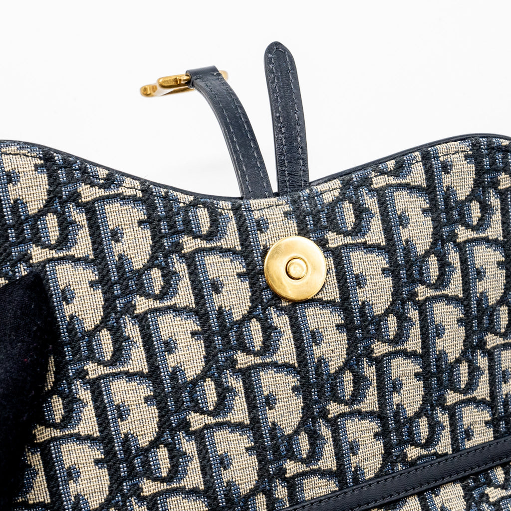 DIOR SADDLE FLAP BAG BLUE DIOR OBLIQUE EMBROIDERY GHW