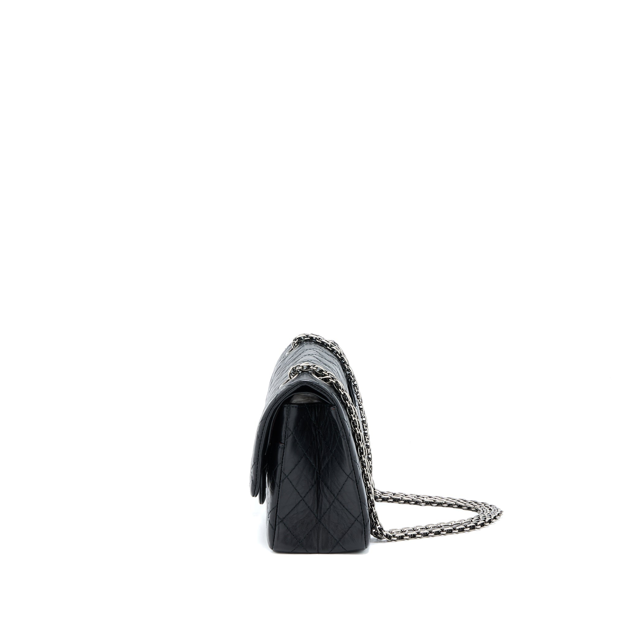 CHANEL SMALL 2.55 255 DOUBLE FLAP BAG CALFSKIN BLACK RUTHENIUM SHW