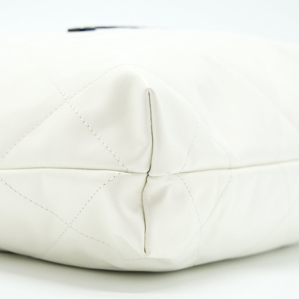 CHANEL SMALL 22 BAG SHINY CALFSKIN WHITE GHW (MICROCHIP)