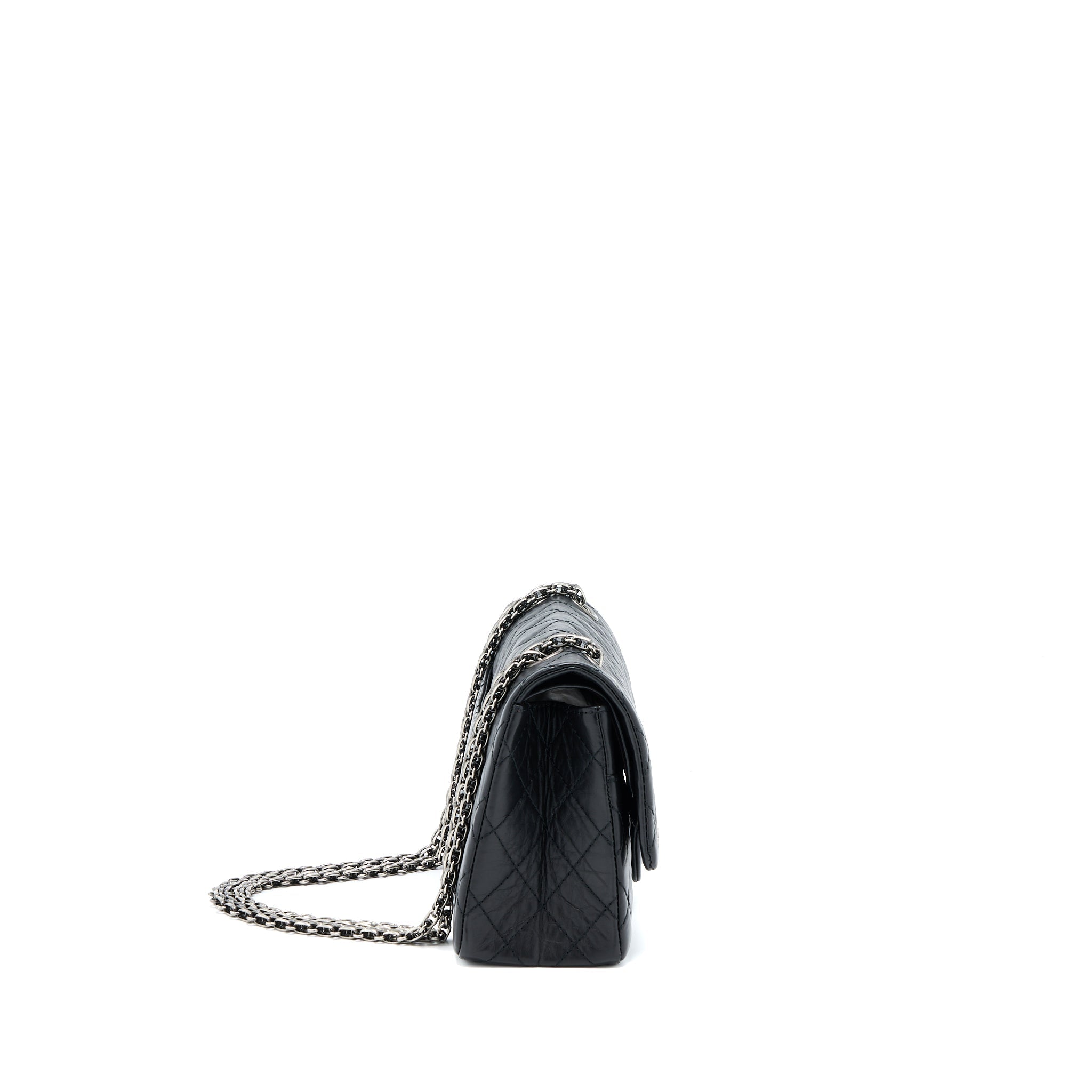 CHANEL SMALL 2.55 255 DOUBLE FLAP BAG CALFSKIN BLACK RUTHENIUM SHW