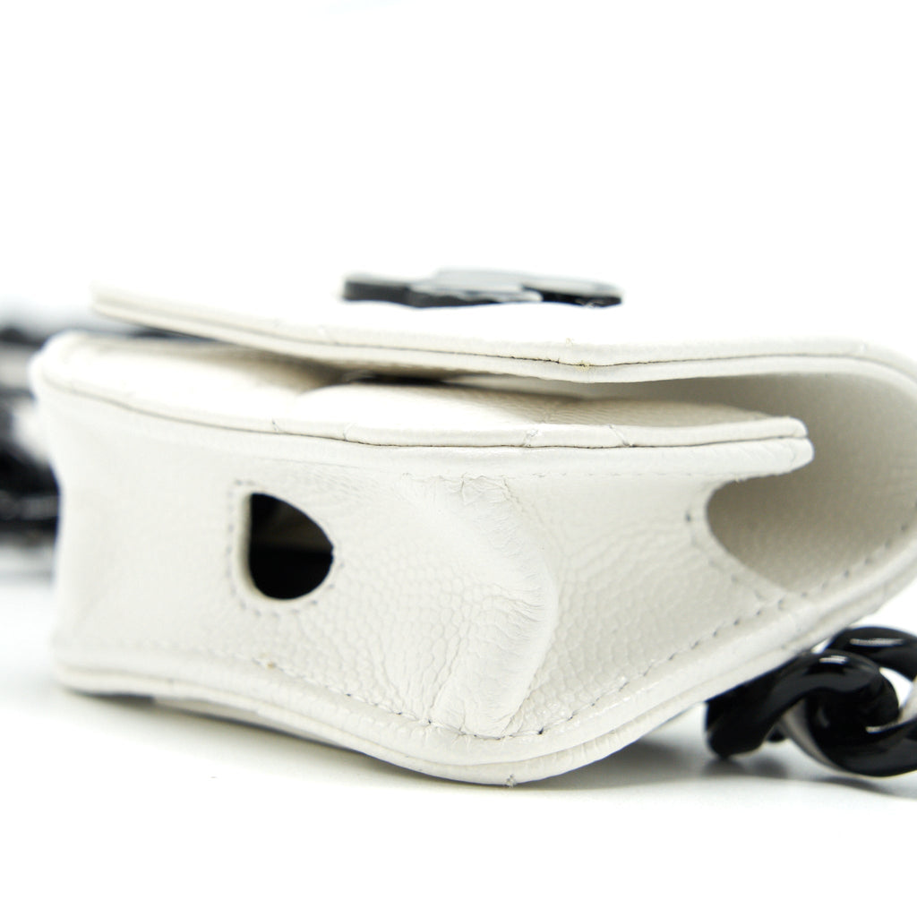 CHANEL AIRPODS CASE CHAIN BELT WHITE / BLACK HARDWARE