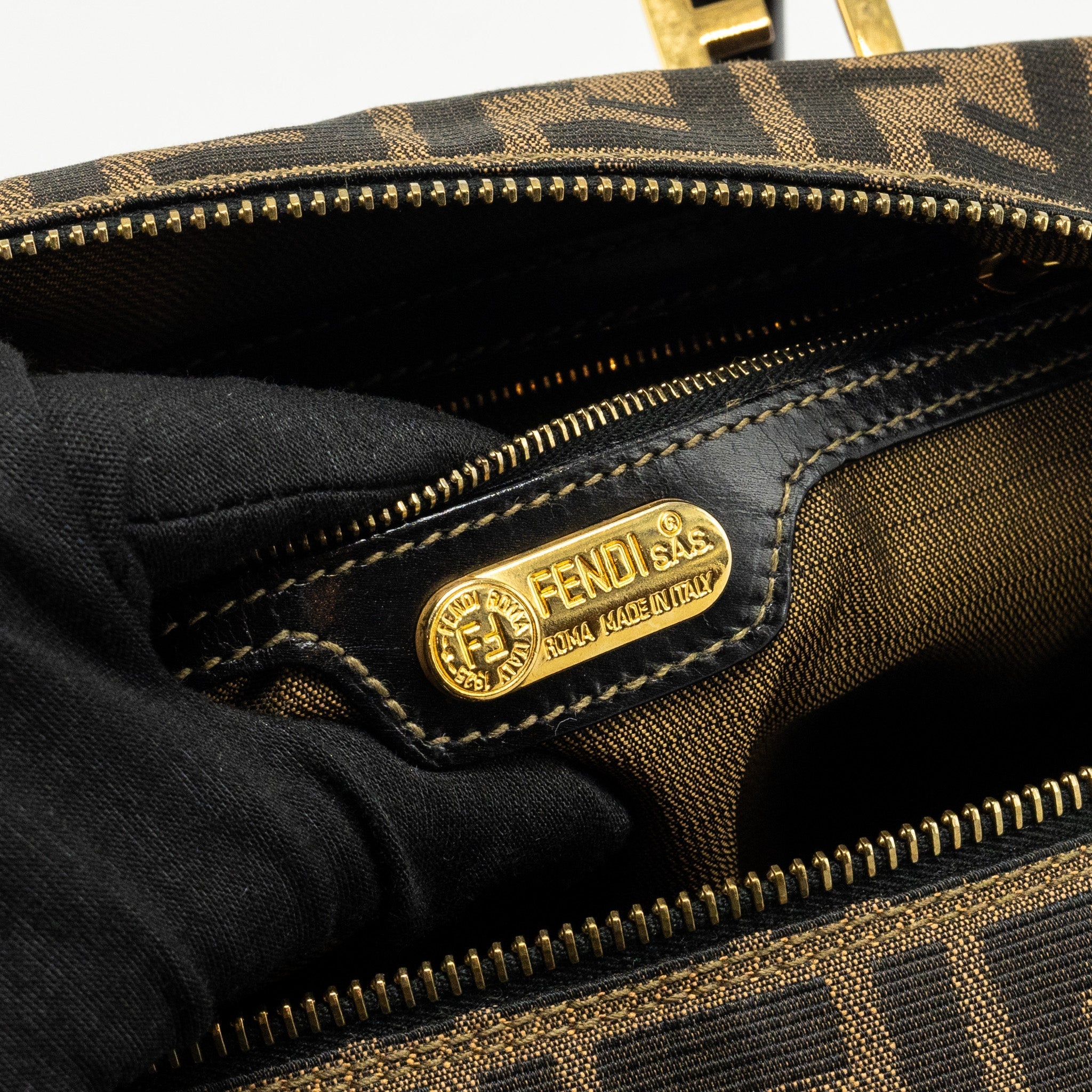 FENDI VINTAGE HANDLE BOWLING BAG CANVAS BROWN GHW