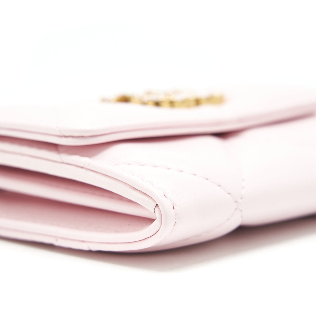 CHANEL 19 FLAP CARDHOLDER LAMBSKIN LIGHT PINK GHW
