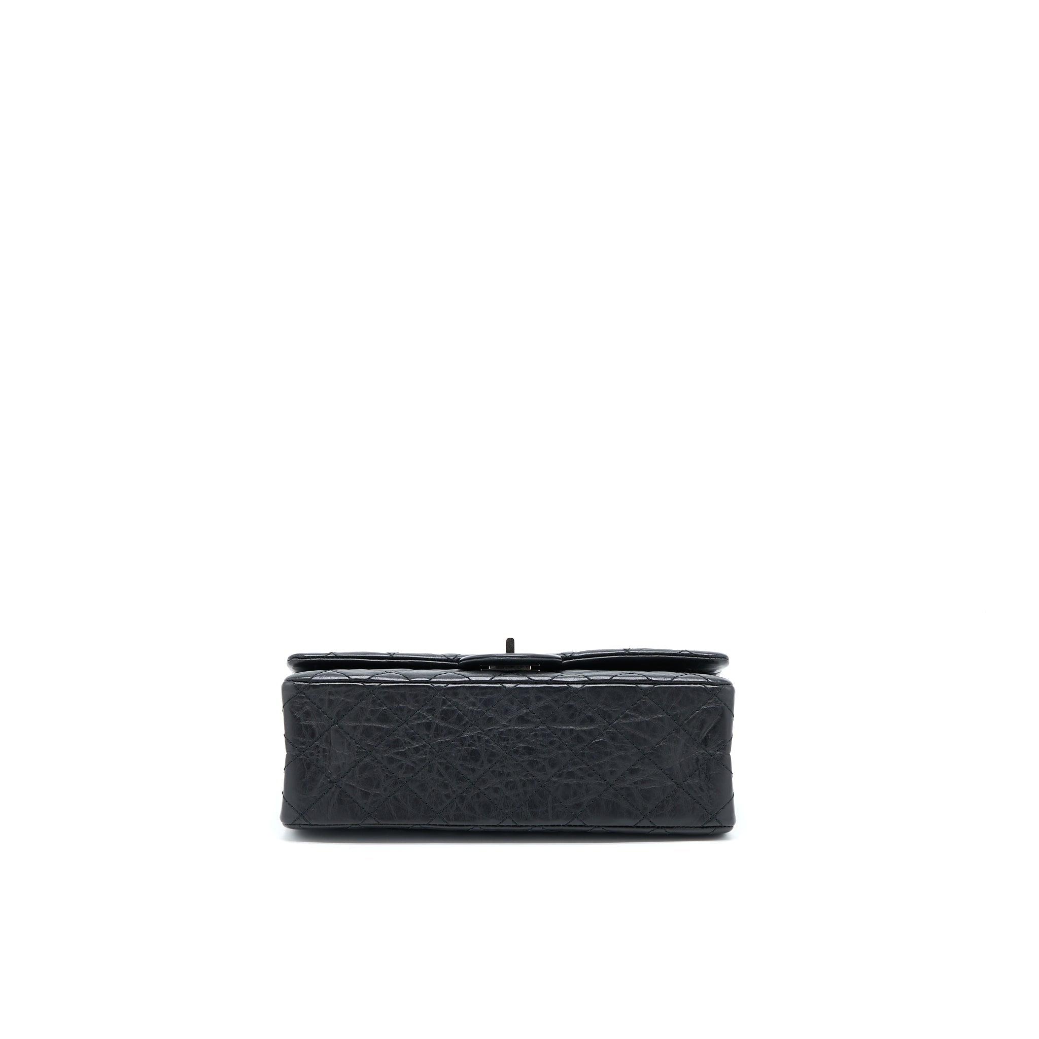 CHANEL SMALL 2.55 255 DOUBLE FLAP BAG CALFSKIN BLACK RUTHENIUM SHW