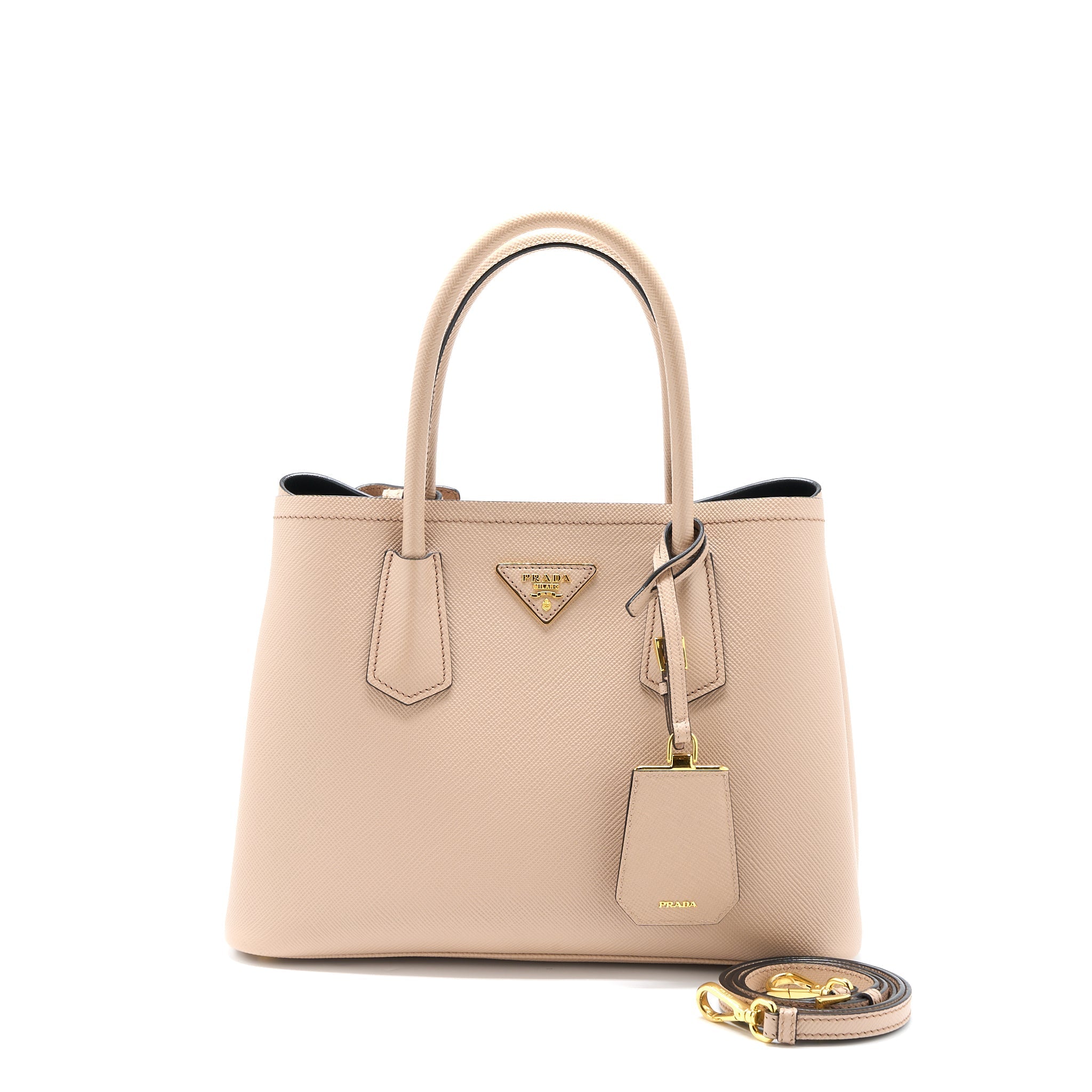 PRADA SAFFIANO CUIR TOTE BAG CALFSKIN CAMMEO/NERO GHW