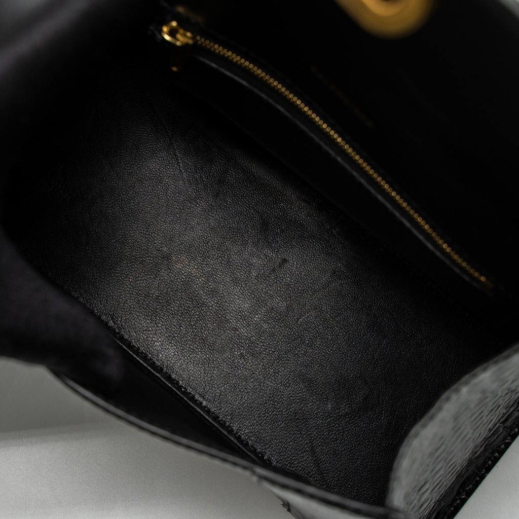 BALENCIAGA SMALL HOURGLASS BAG CROC-EMBOSSED CALFSKIN BLACK GHW
