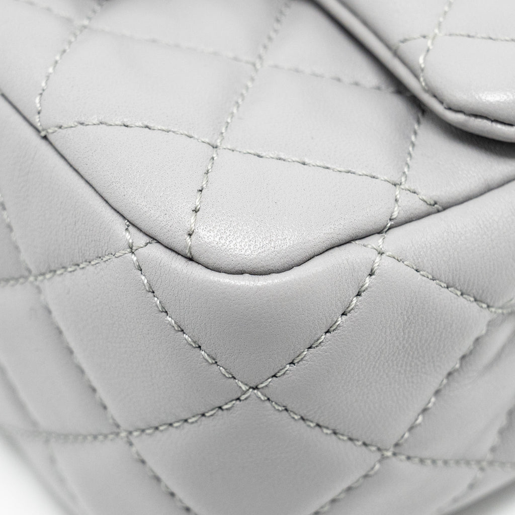 CHANEL PEARL CRUSH MINI SQUARE FLAP BAG LAMBSKIN LIGHT GREY GHW (MICROCHIP)