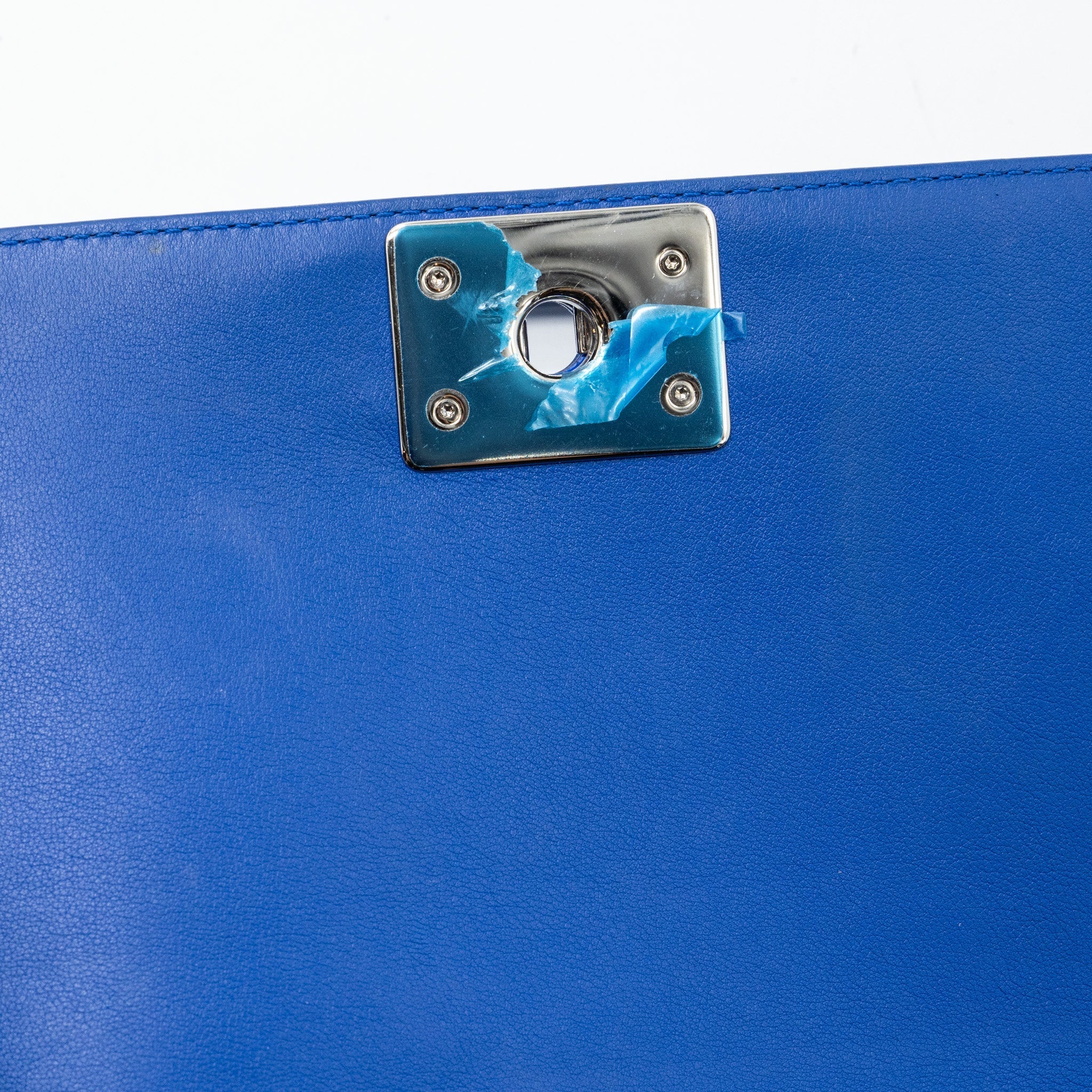 CHANEL MEDIUM BOY BAG PATENT DARK BLUE SHW