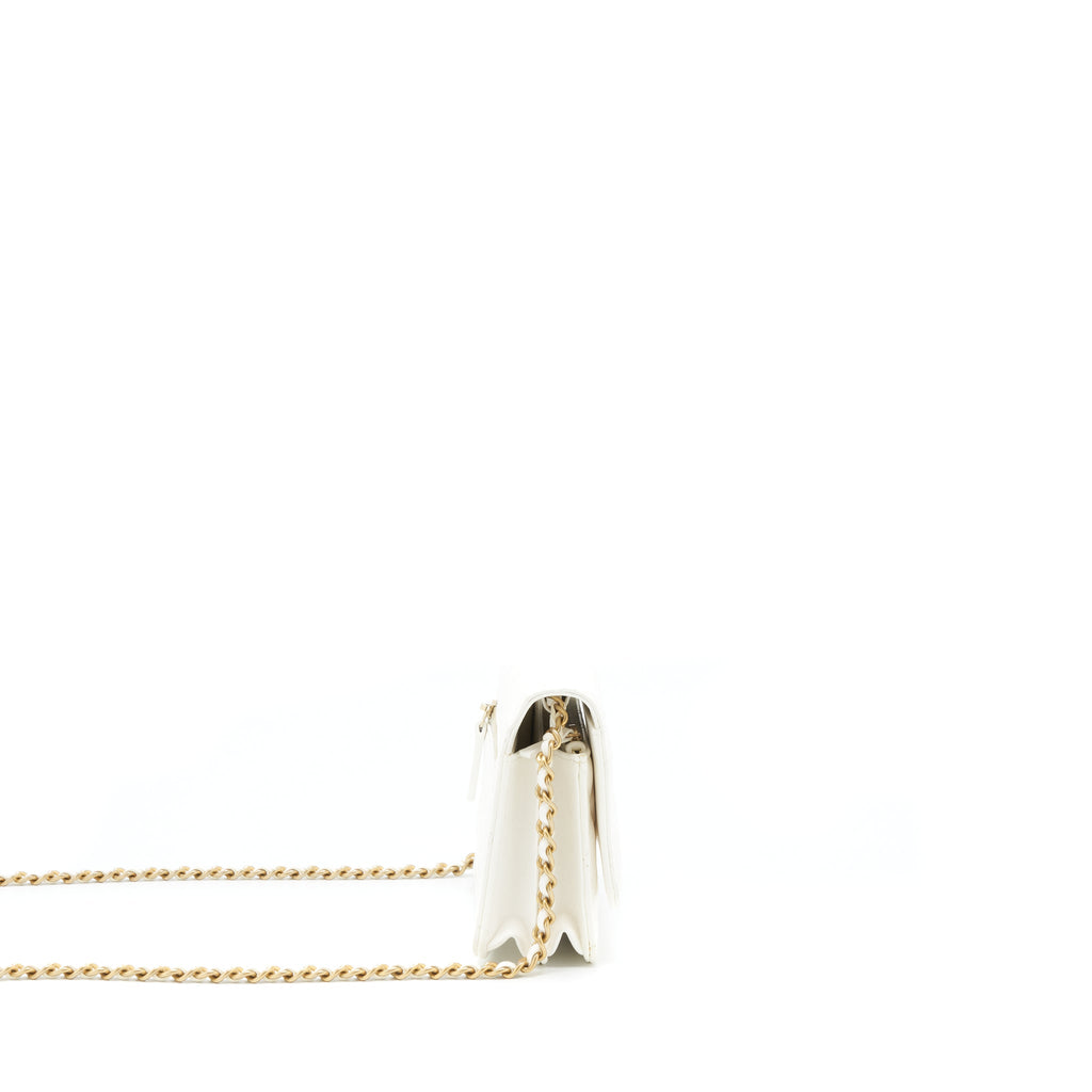 CHANEL SMALL WALLET ON CHAIN WITH RIBBON CHAIN LAMBSKIN WHITE GHW