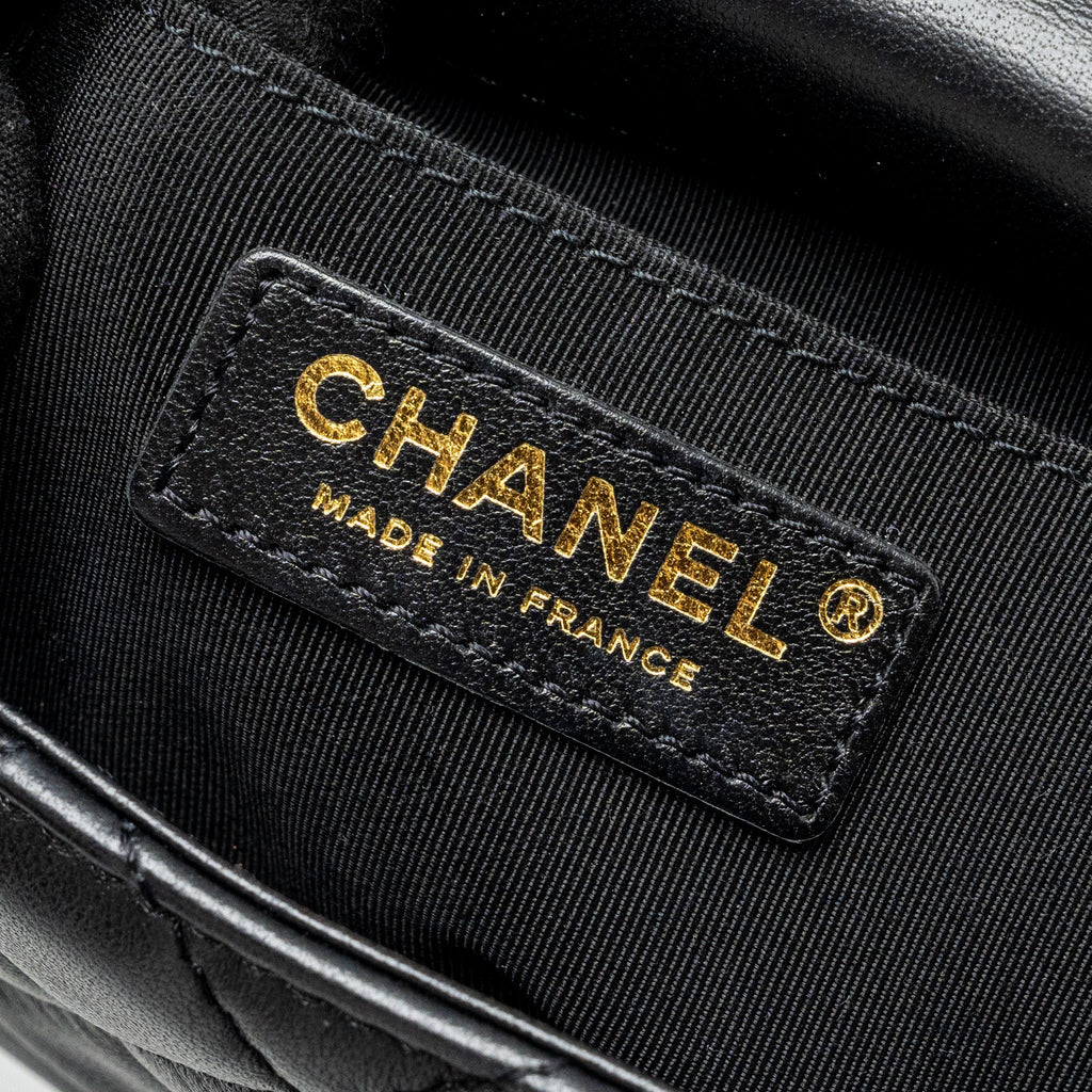 CHANEL QUILTED FLAP BAG WITH PEARL CHAIN LAMBSKIN BLACK LGHW