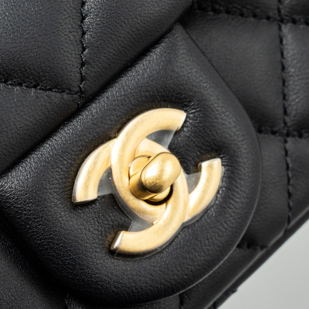 CHANEL 23K PEARL CRUSH MINI RECTANGULAR FLAP BAG LAMBSKIN BLACK GHW (MICROCHIP)