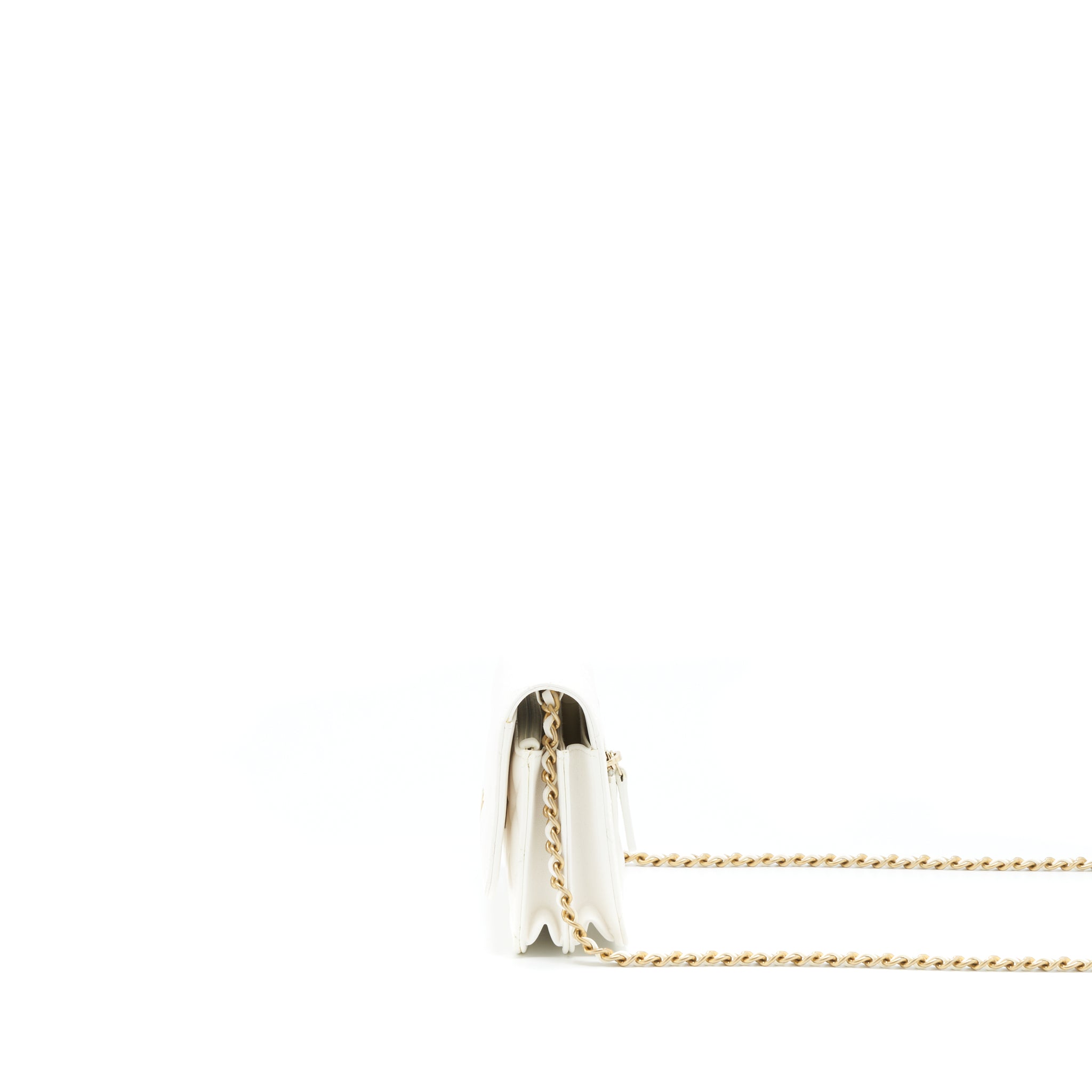 CHANEL SMALL WALLET ON CHAIN WITH RIBBON CHAIN LAMBSKIN WHITE GHW