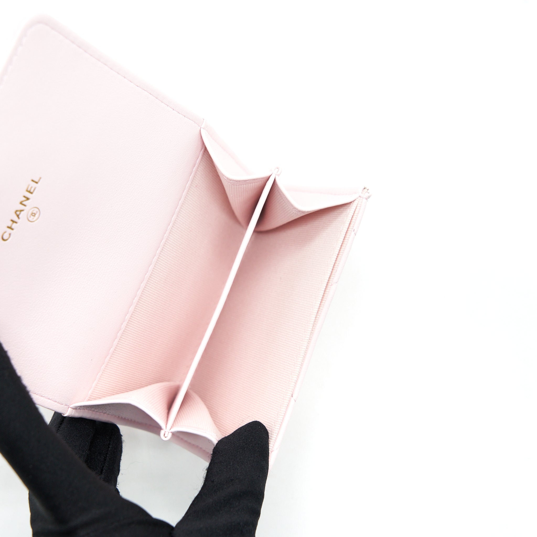 CHANEL 19 FLAP CARDHOLDER LAMBSKIN LIGHT PINK GHW