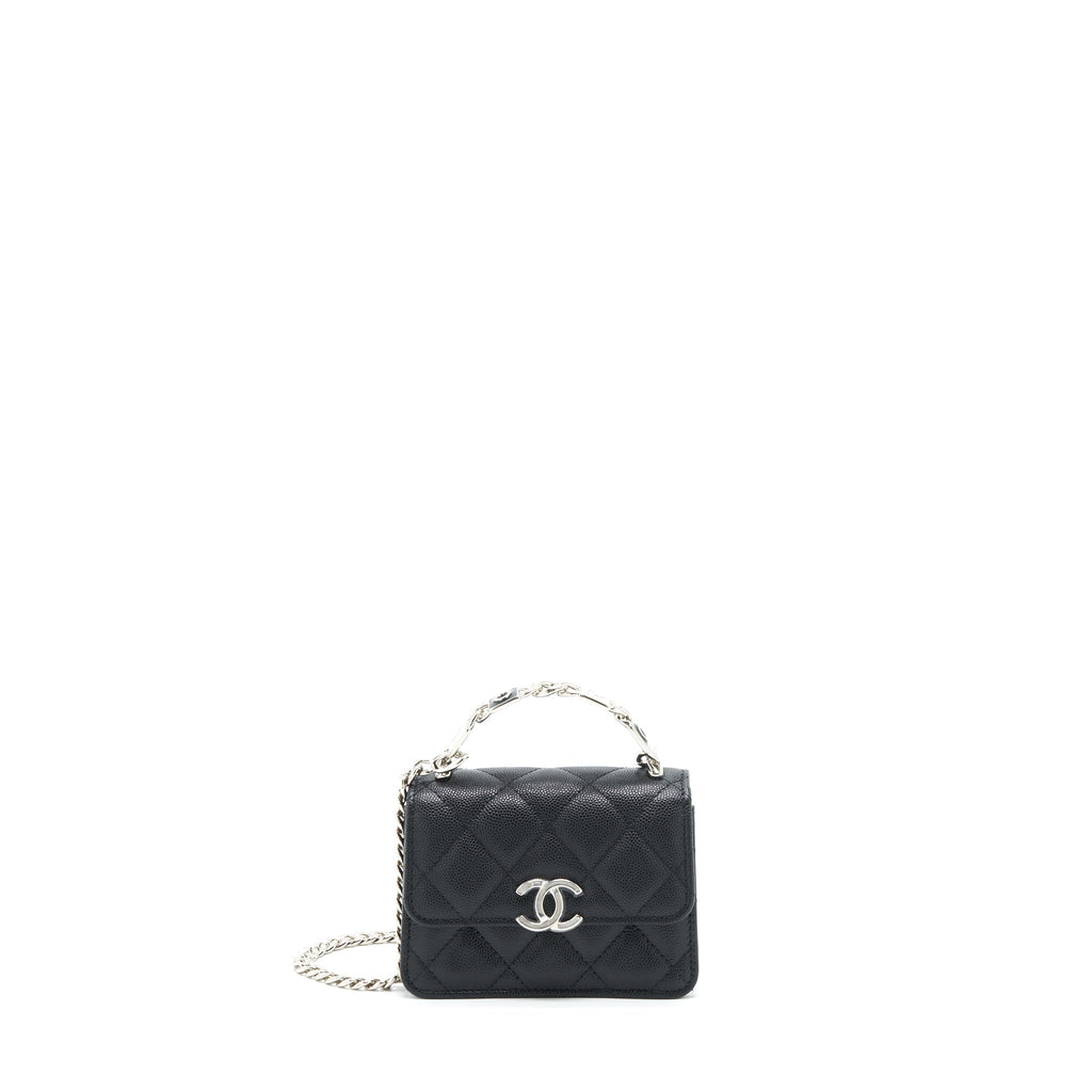 CHANEL 22S GIANT CHAIN TOP HANDLE MINI FLAP BAG CAVIAR BLACK SHW