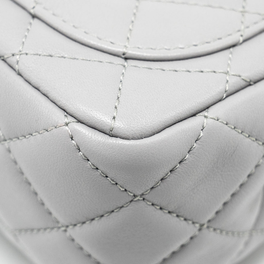 CHANEL PEARL CRUSH MINI SQUARE FLAP BAG LAMBSKIN LIGHT GREY GHW (MICROCHIP)