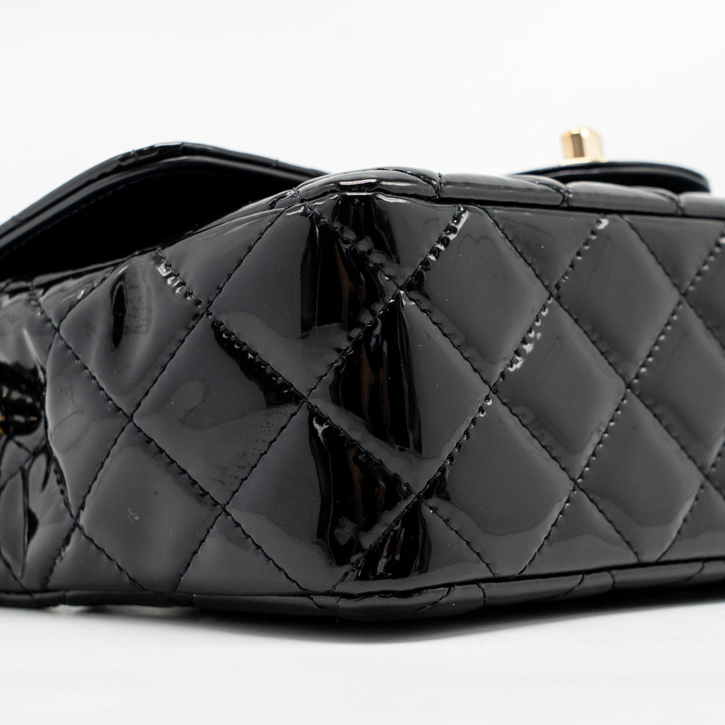 CHANEL MINI RECTANGULAR FLAP BAG PATENT LEATHER BLACK LGHW