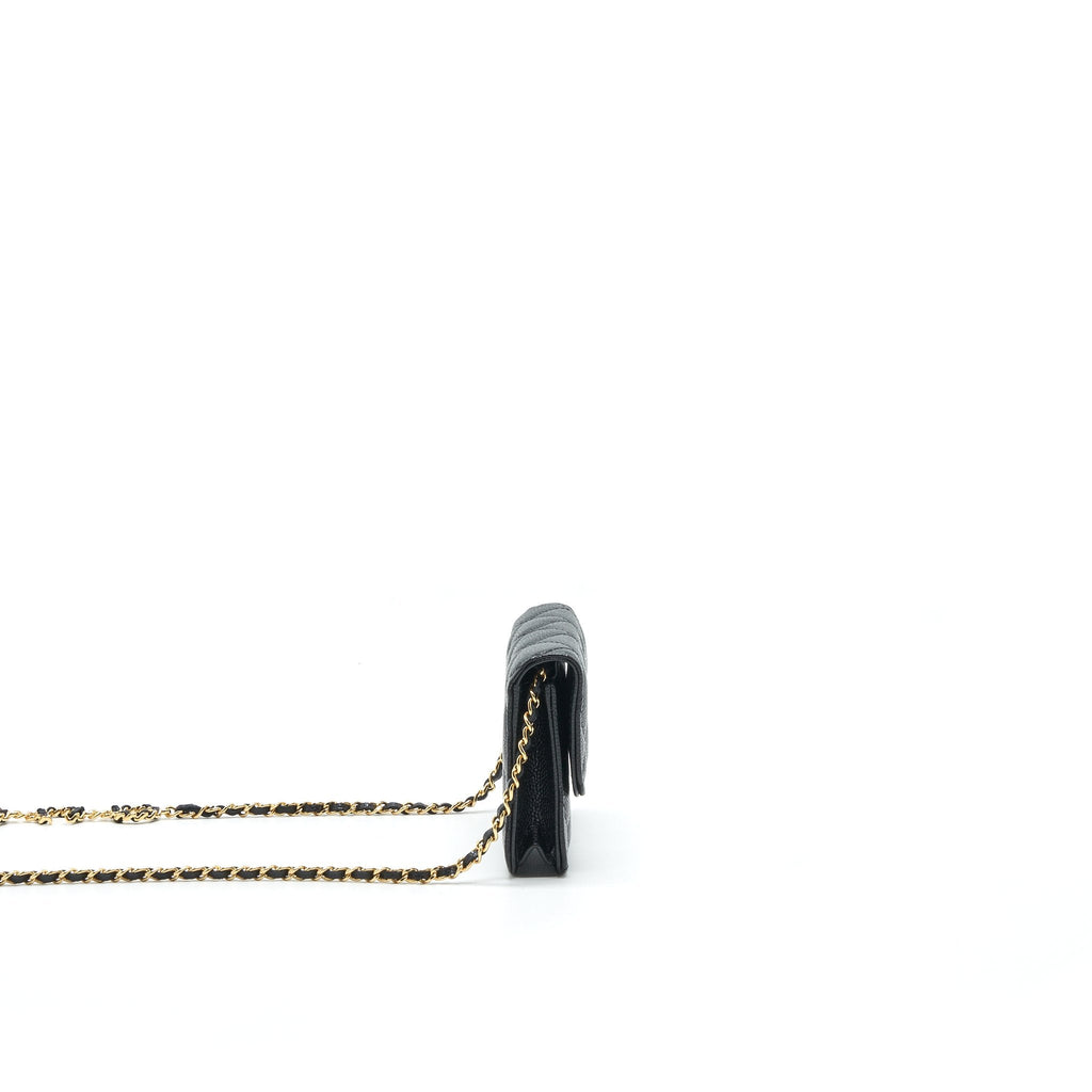 CHANEL 21A FLAP CARD HOLDER WITH CHAIN BLACK GHW