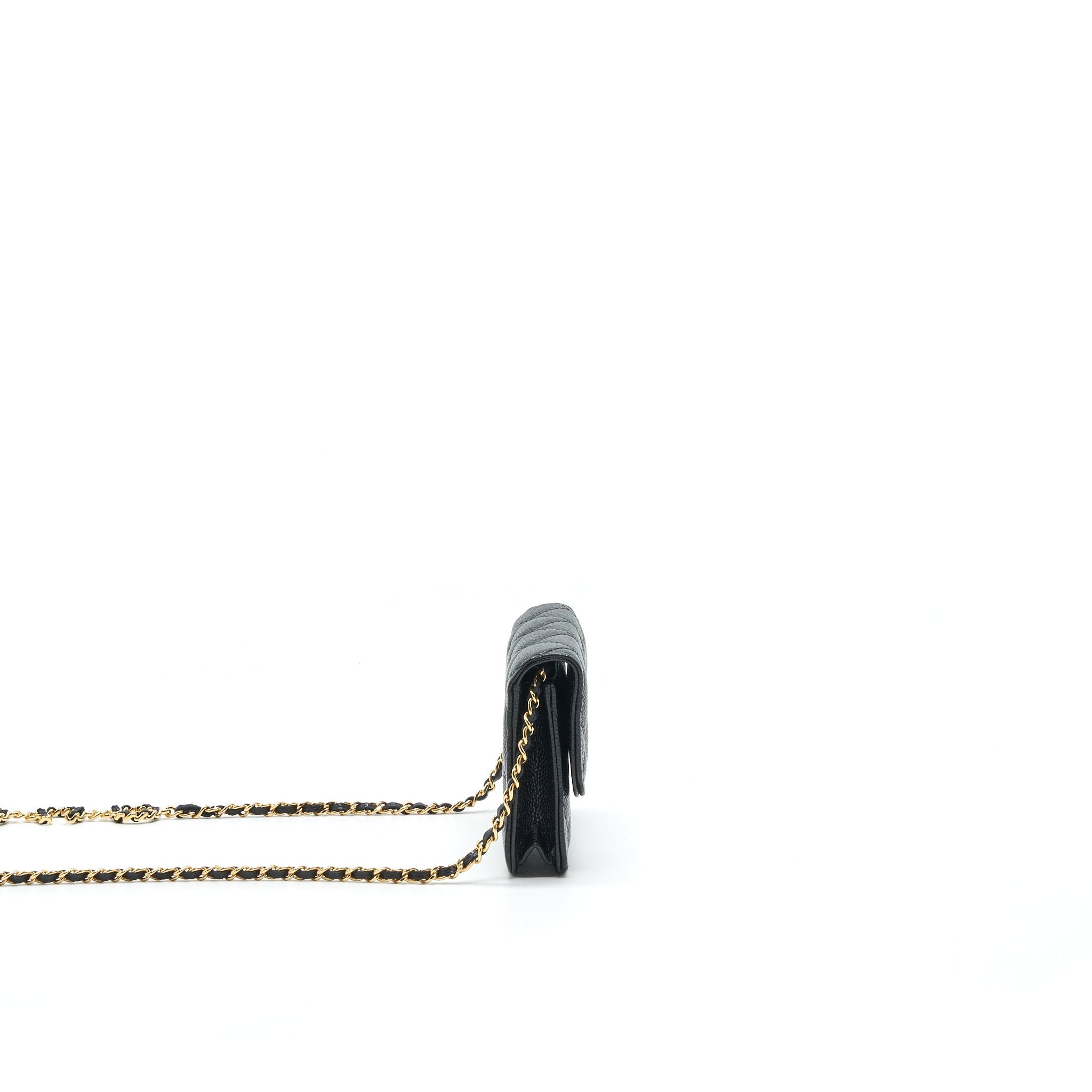 CHANEL 21A FLAP CARD HOLDER WITH CHAIN BLACK GHW