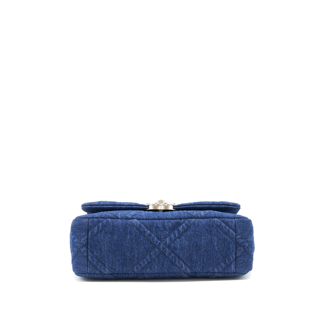 CHANEL 22P SMALL 19 BAG DENIM BLUE WITH GOLD AND SILVER HARDWARE