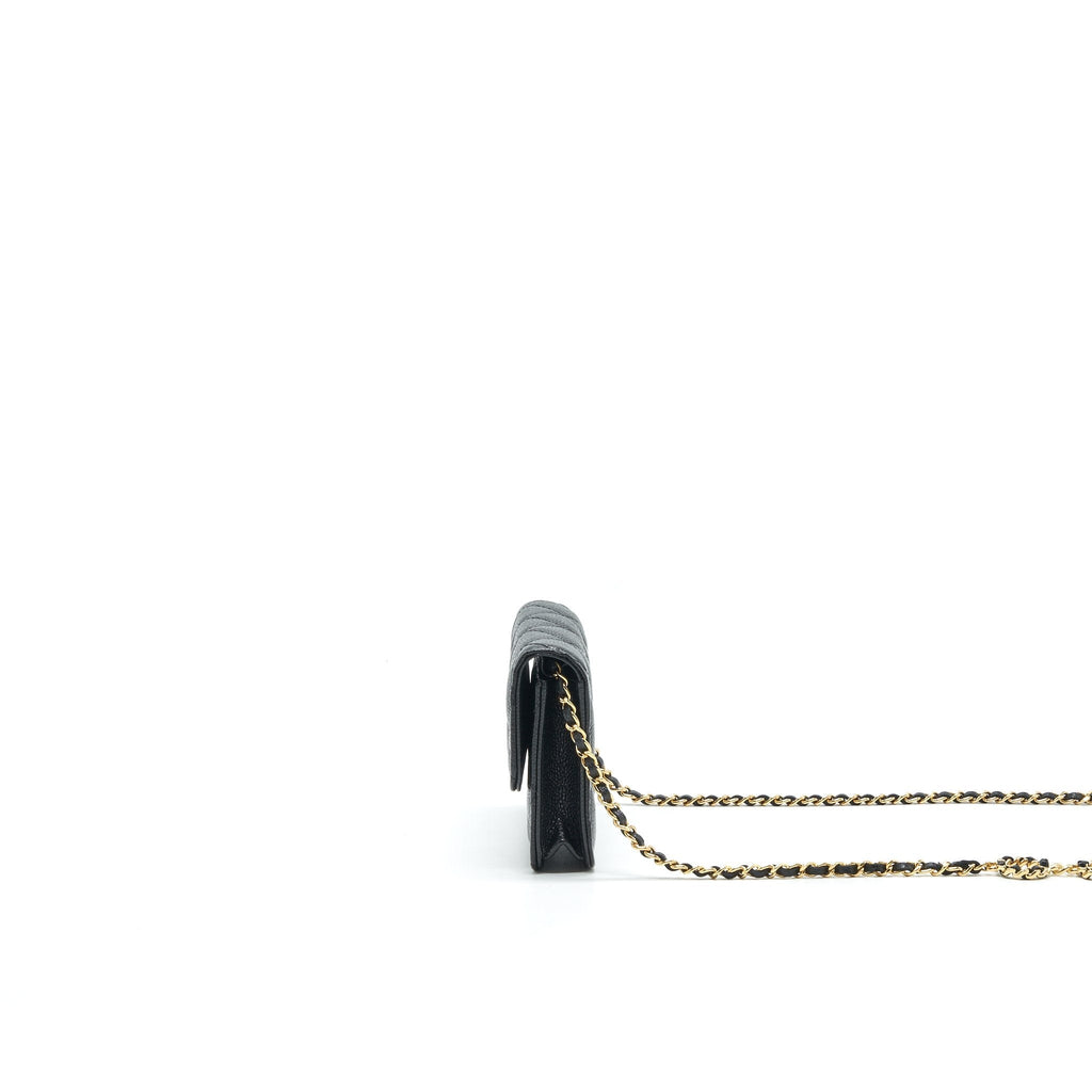 CHANEL 21A FLAP CARD HOLDER WITH CHAIN BLACK GHW