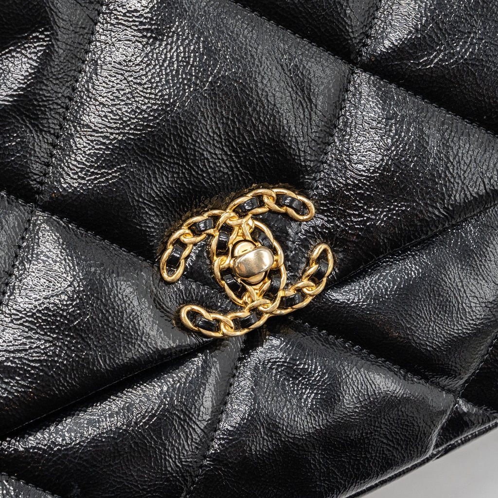 CHANEL MEDIUM 19 BAG SHINY CALFSKIN BLACK MULTICOLOUR HARDWARE