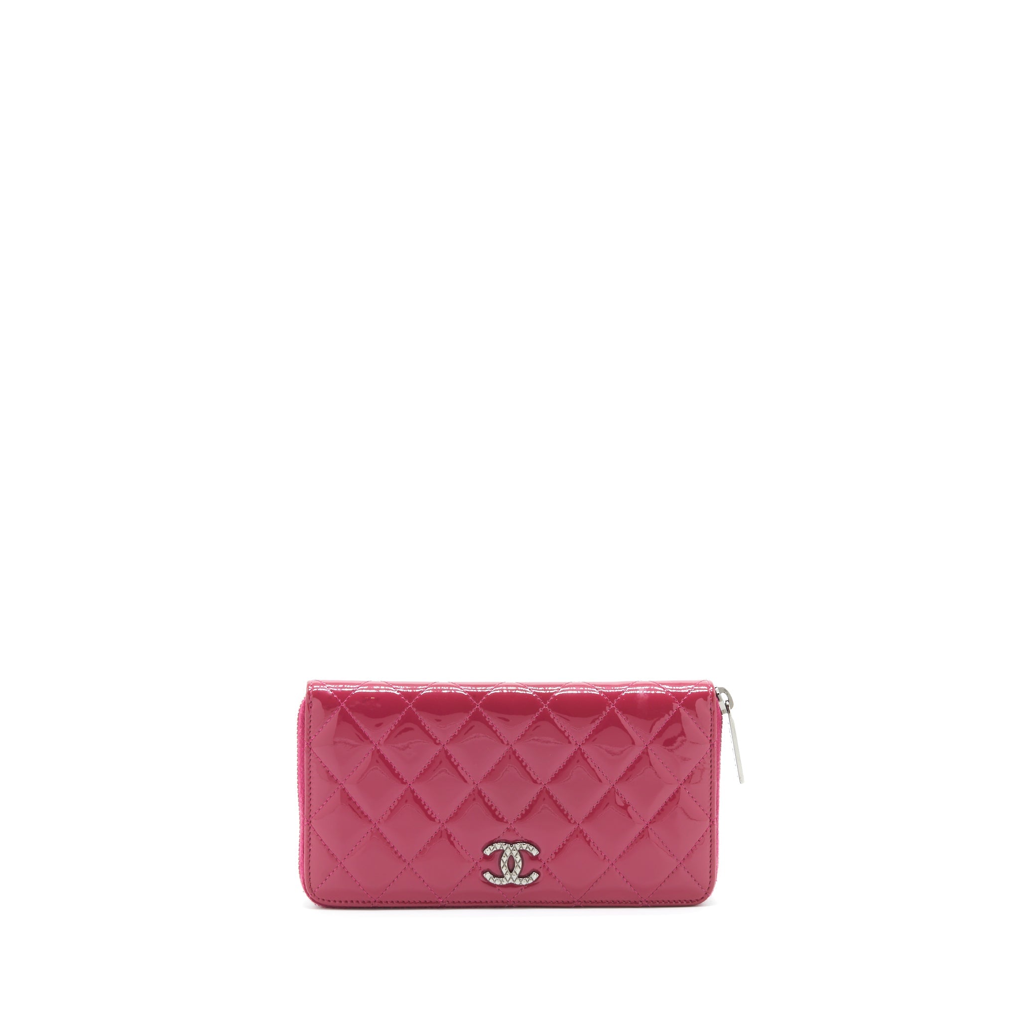 CHANEL LONG ZIP WALLET PATENT FUCHSIA SHW