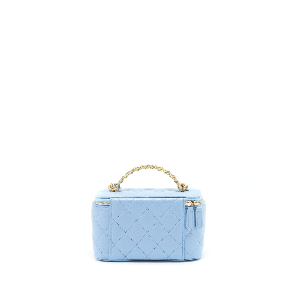 CHANEL 22S LONG VANITY CASE WITH LETTER HANDLE CAVIAR LIGHT BLUE GHW