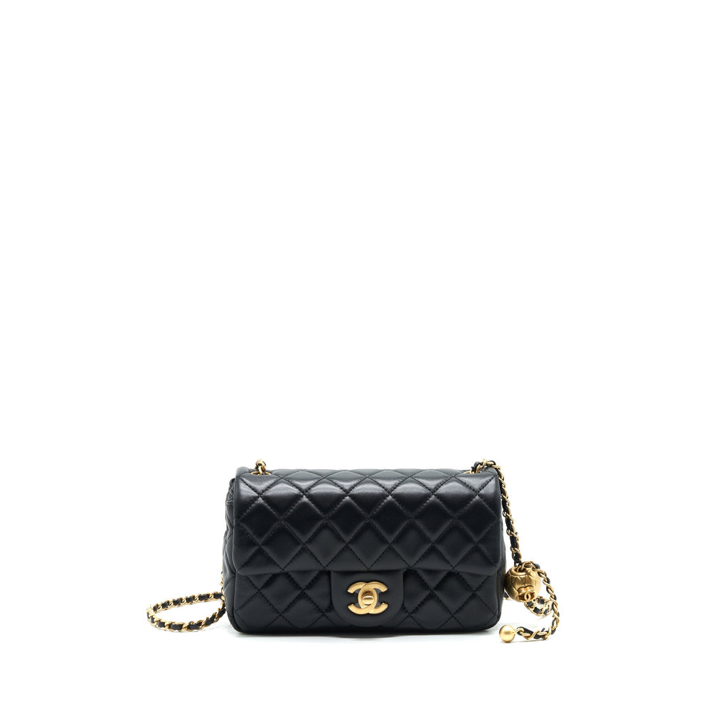 CHANEL 22C PEARL CRUSH MINI RECTANGULAR FLAP BAG LAMBSKIN BLACK GHW (MICROCHIP)