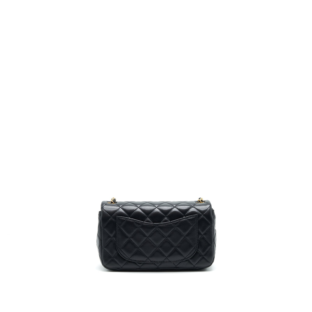 CHANEL 22C PEARL CRUSH MINI RECTANGULAR FLAP BAG LAMBSKIN BLACK GHW (MICROCHIP)