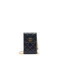 CHANEL 22P VERTICAL MINI FLAP PHONE CASE LAMBSKIN BLACK WITH ENAMEL AND GOLD HARDWARE