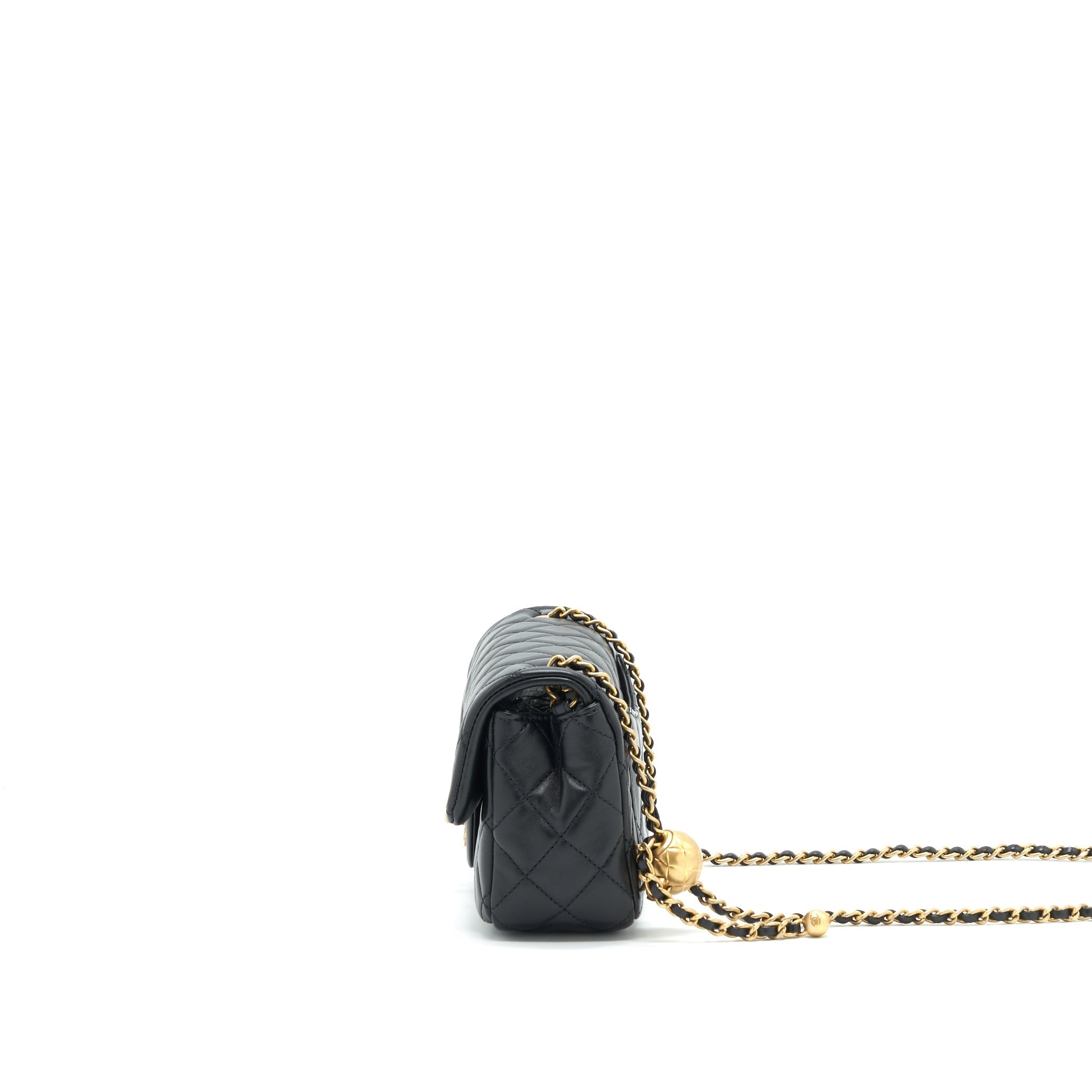 CHANEL 22C PEARL CRUSH MINI RECTANGULAR FLAP BAG LAMBSKIN BLACK GHW (MICROCHIP)