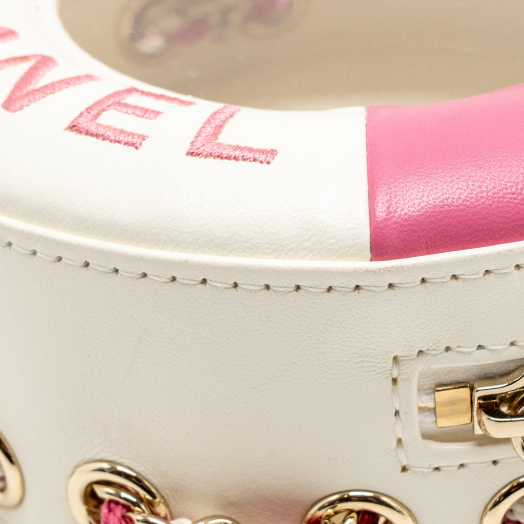 CHANEL 19C LA PAUSA LIFESAVER BAG LAMBSKIN/PVC PINK/WHITE LGHW
