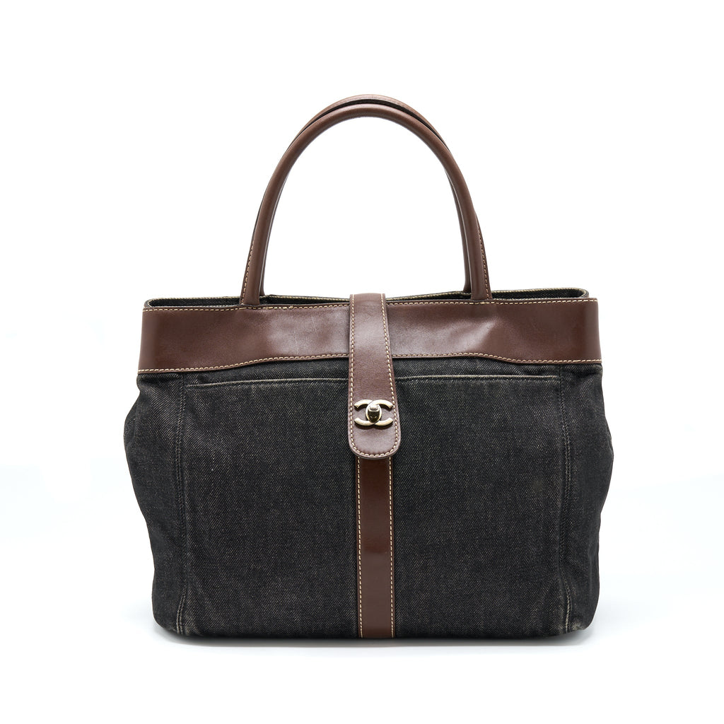 CHANEL VINTAGE DENIM TOTE BAG RUTHENIUM SLIVER HARDWARE