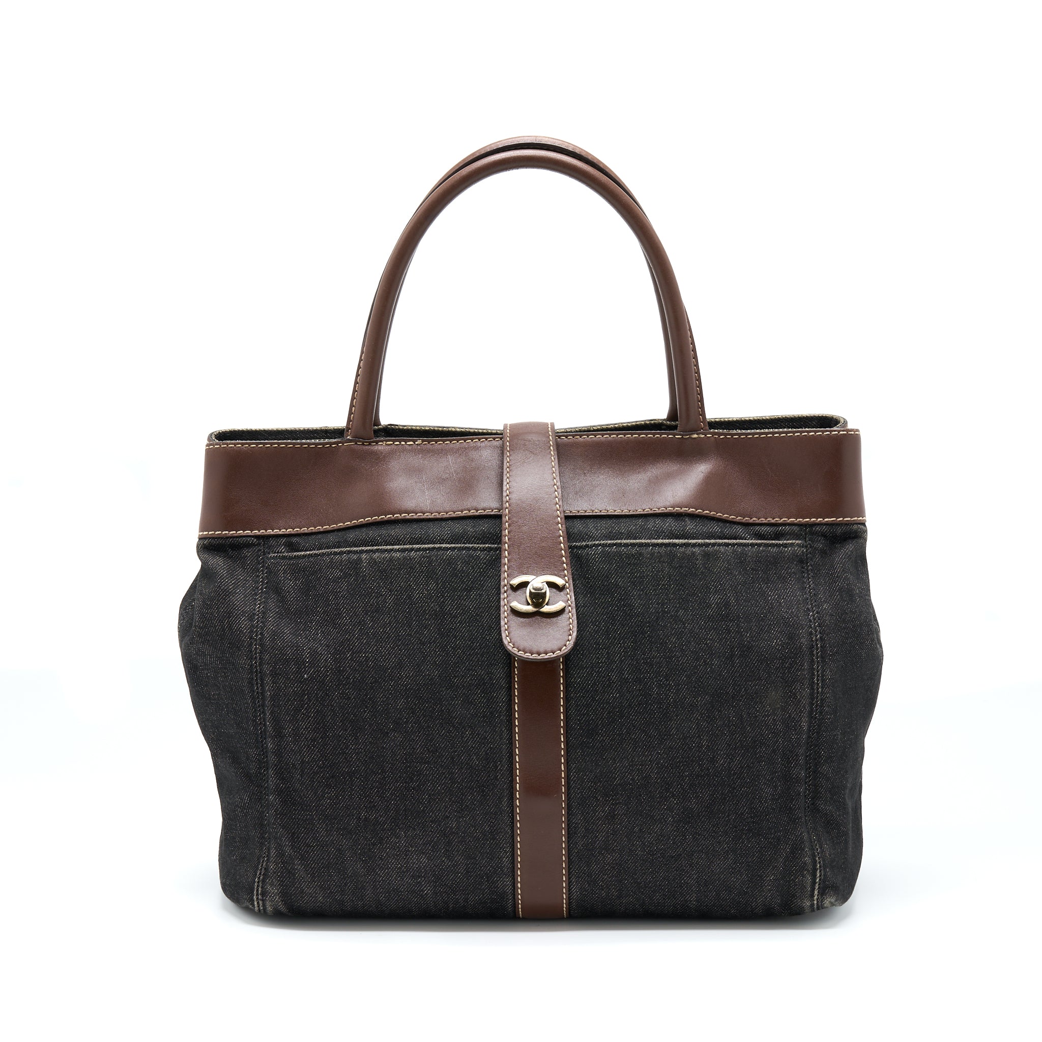 CHANEL VINTAGE DENIM TOTE BAG RUTHENIUM SLIVER HARDWARE