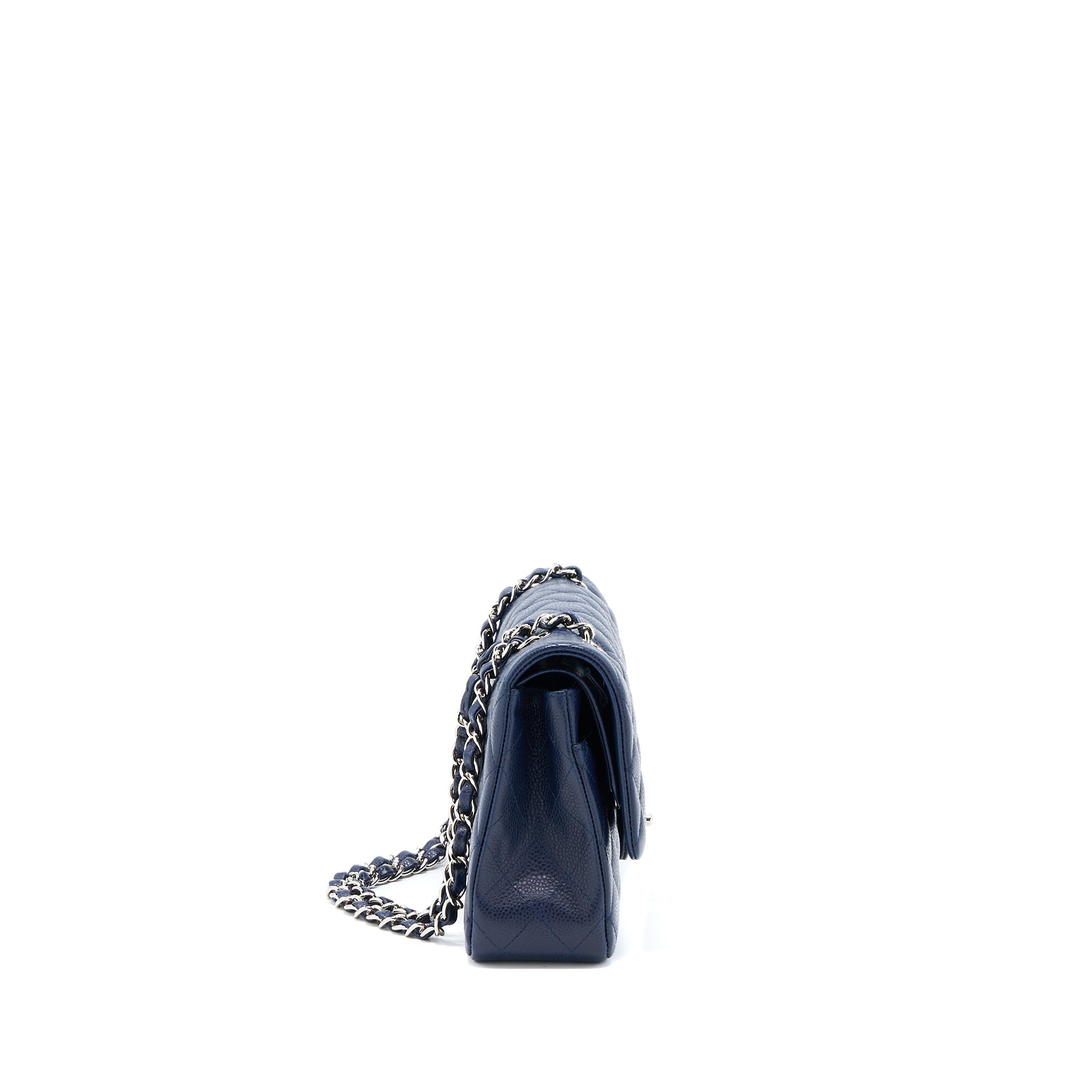 CHANEL MEDIUM CLASSIC DOUBLE FLAP BAG CAVIAR NAVY BLUE SHW